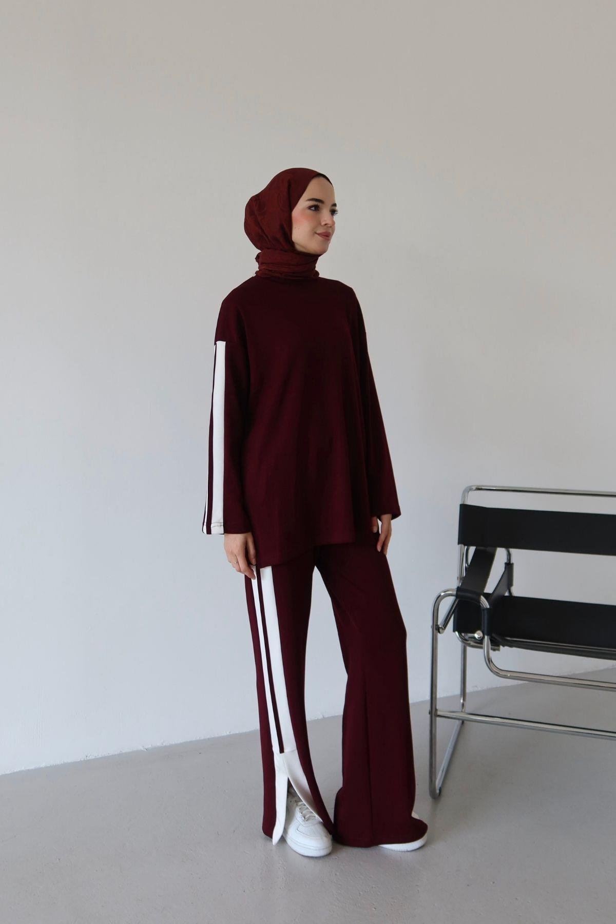 Mari Şeritli Takım Bordo