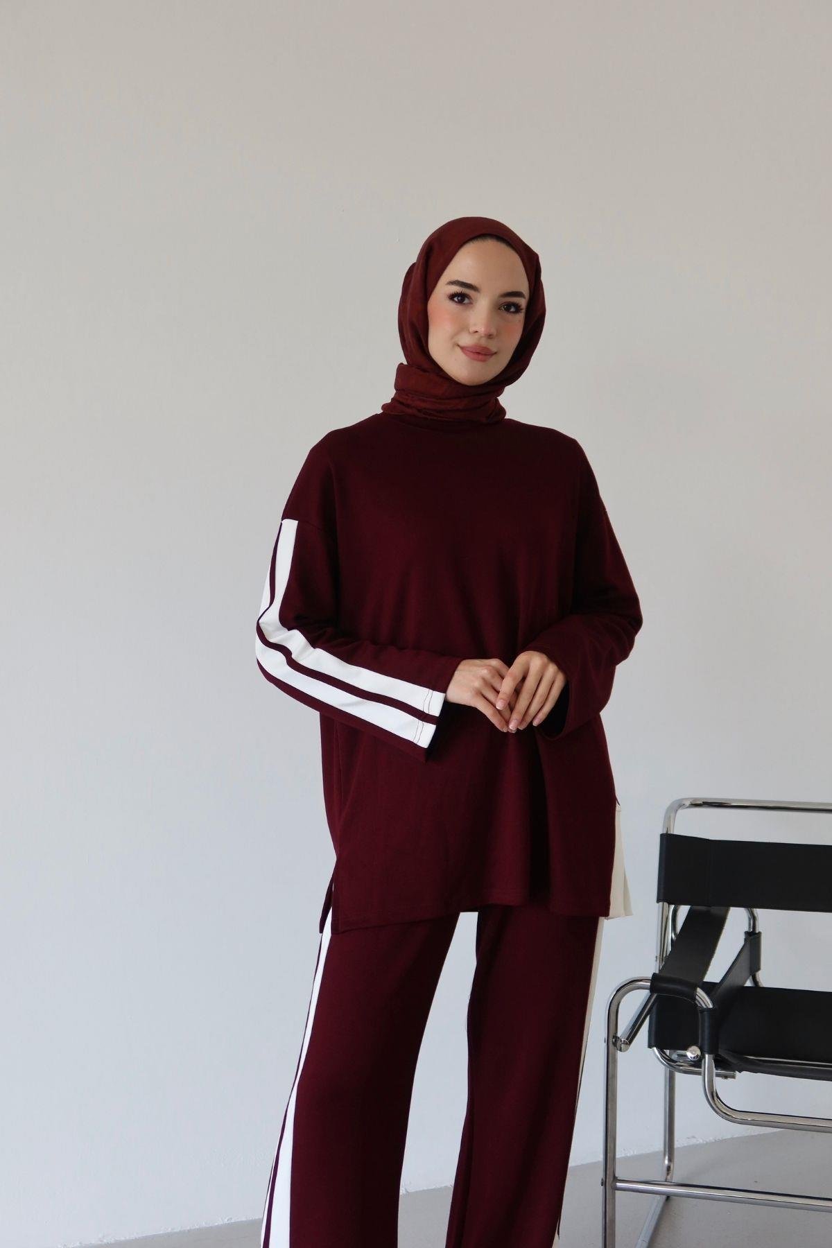 Mari Şeritli Takım Bordo