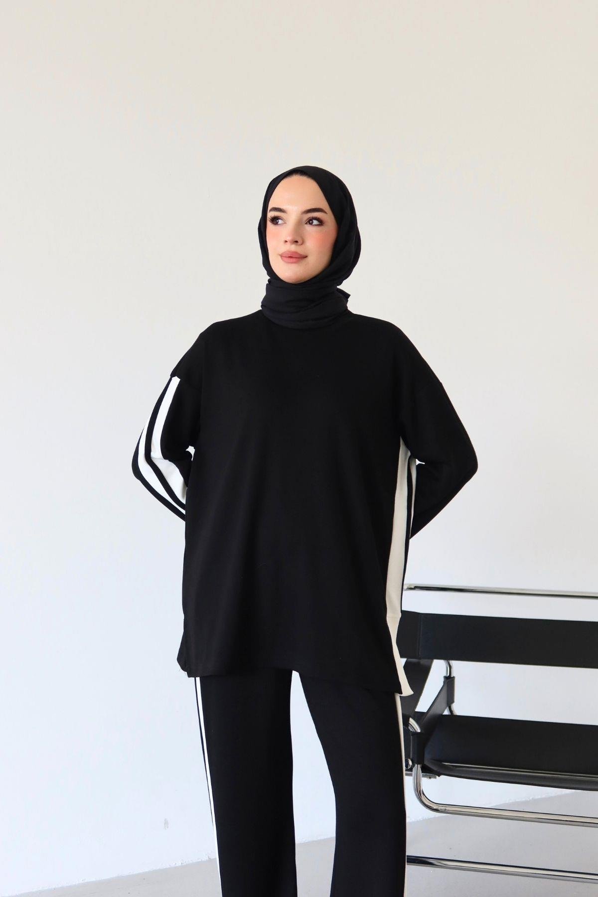Mari Şeritli Takım Siyah
