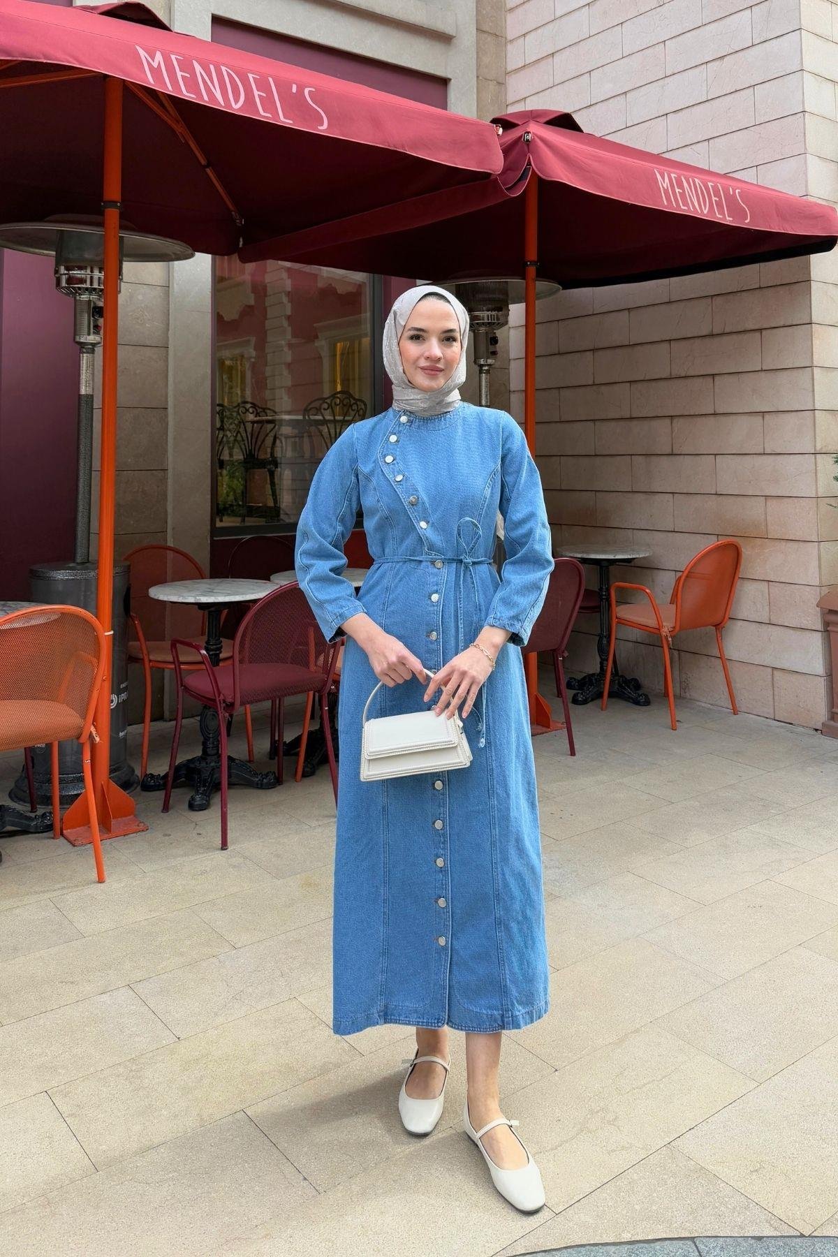 Mary Denim Elbise Açık Mavi