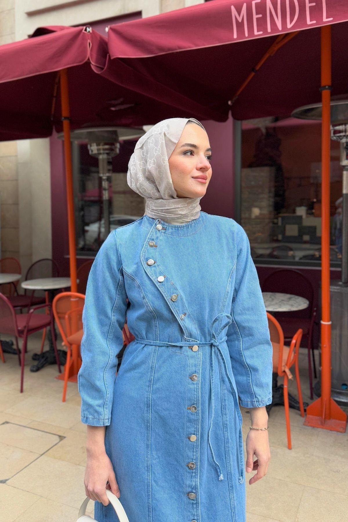 Mary Denim Elbise Açık Mavi