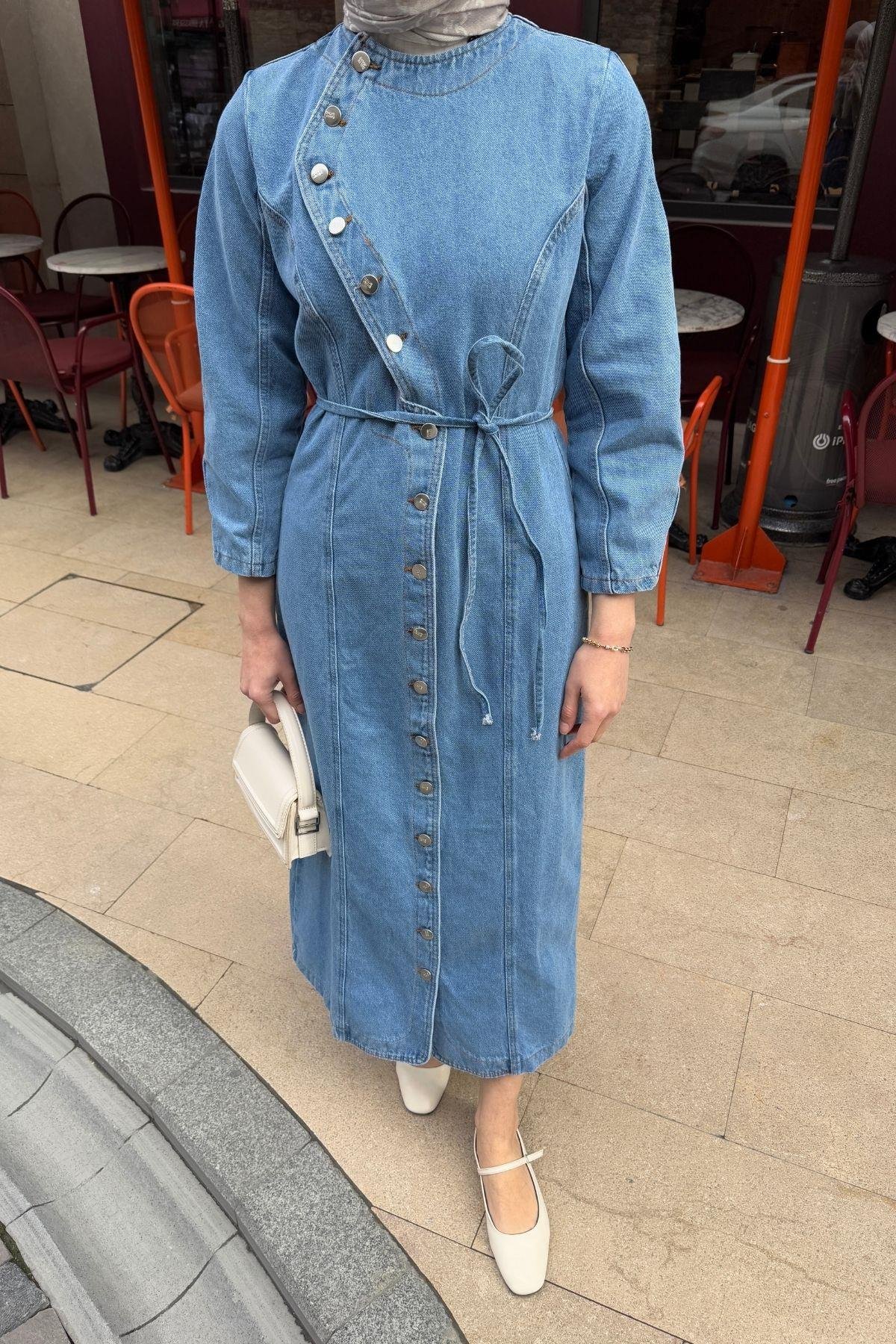 Mary Denim Elbise Açık Mavi