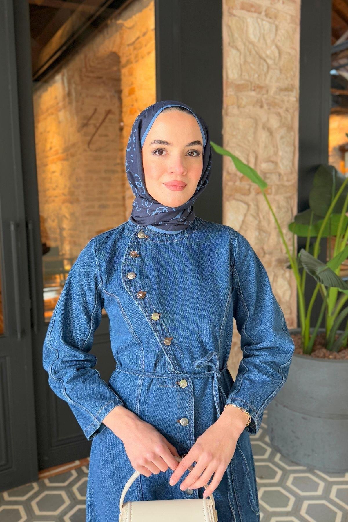 Mary Denim Elbise Koyu Mavi