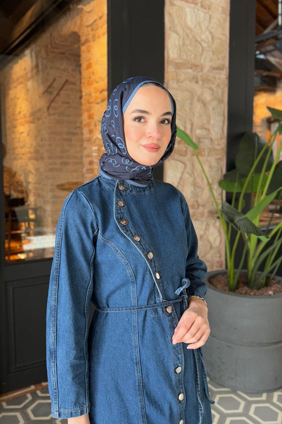 Mary Denim Elbise Koyu Mavi