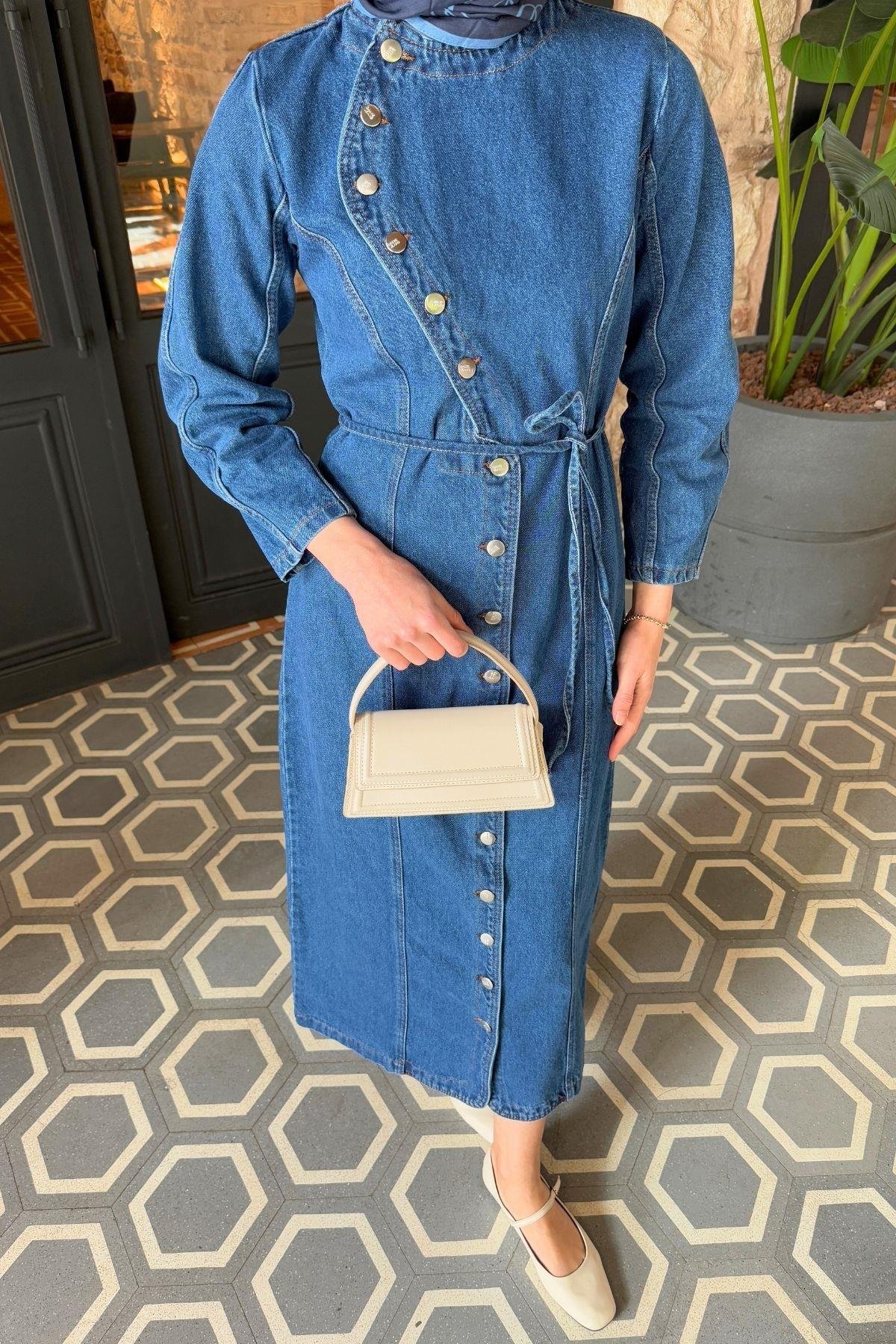Mary Denim Elbise Koyu Mavi