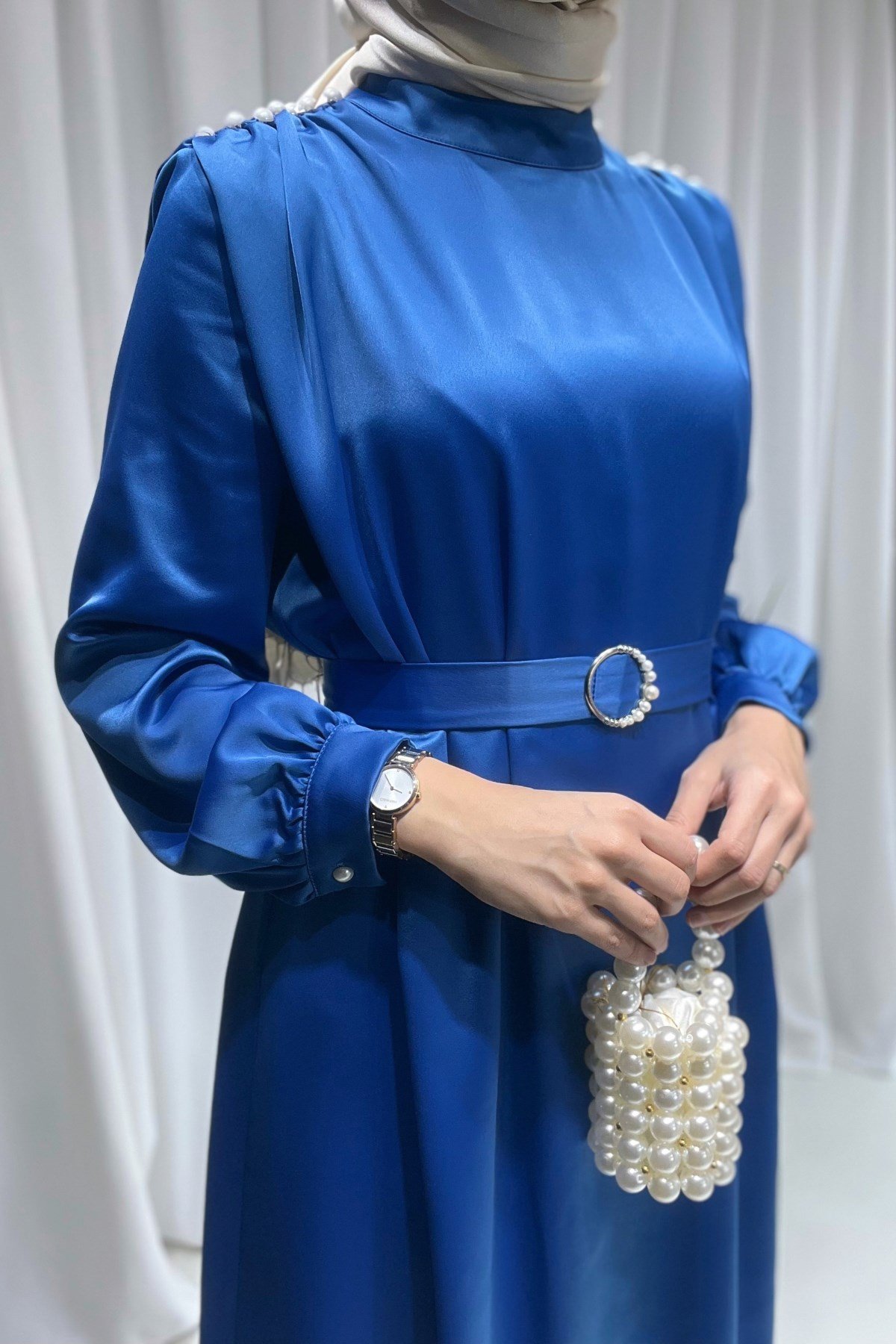 Mayra İnci Detay Elbise Mavi