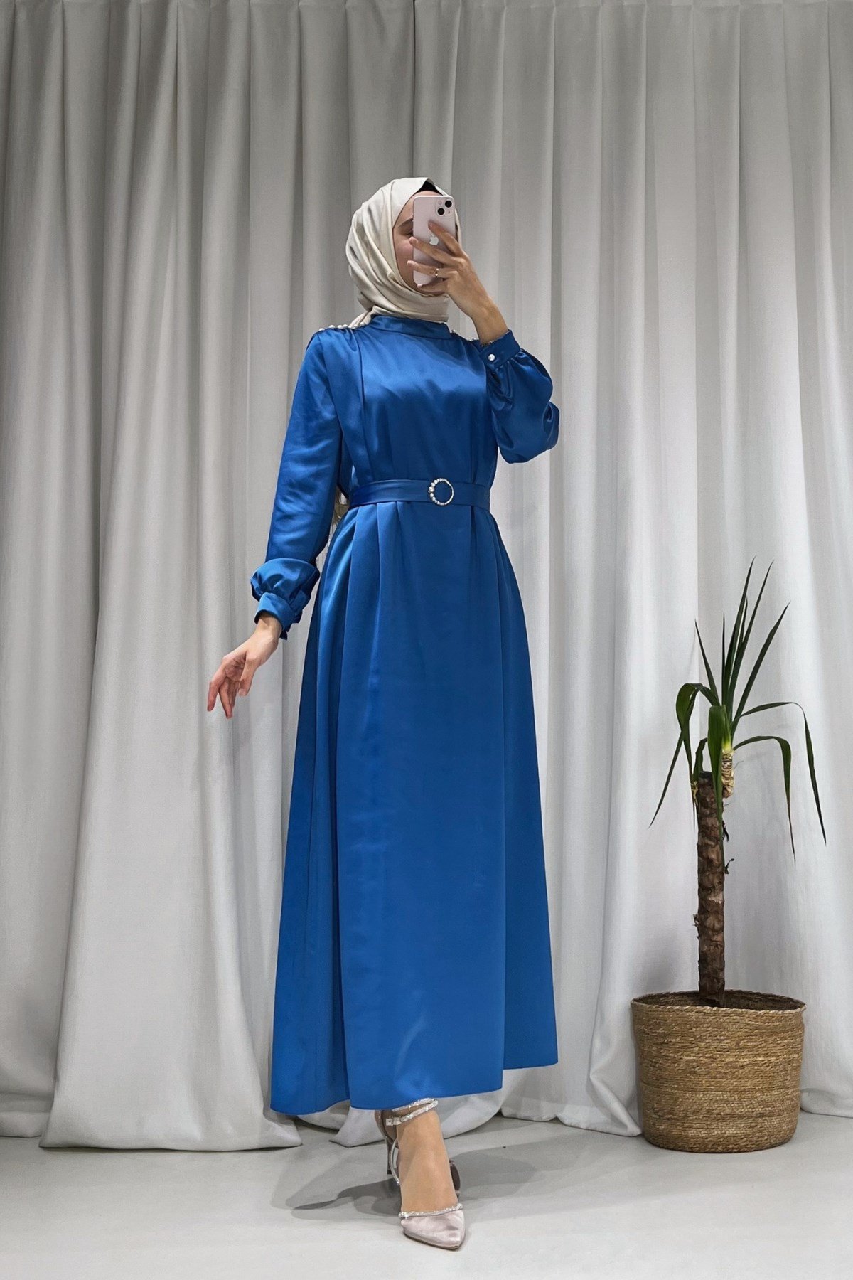 Mayra İnci Detay Elbise Mavi