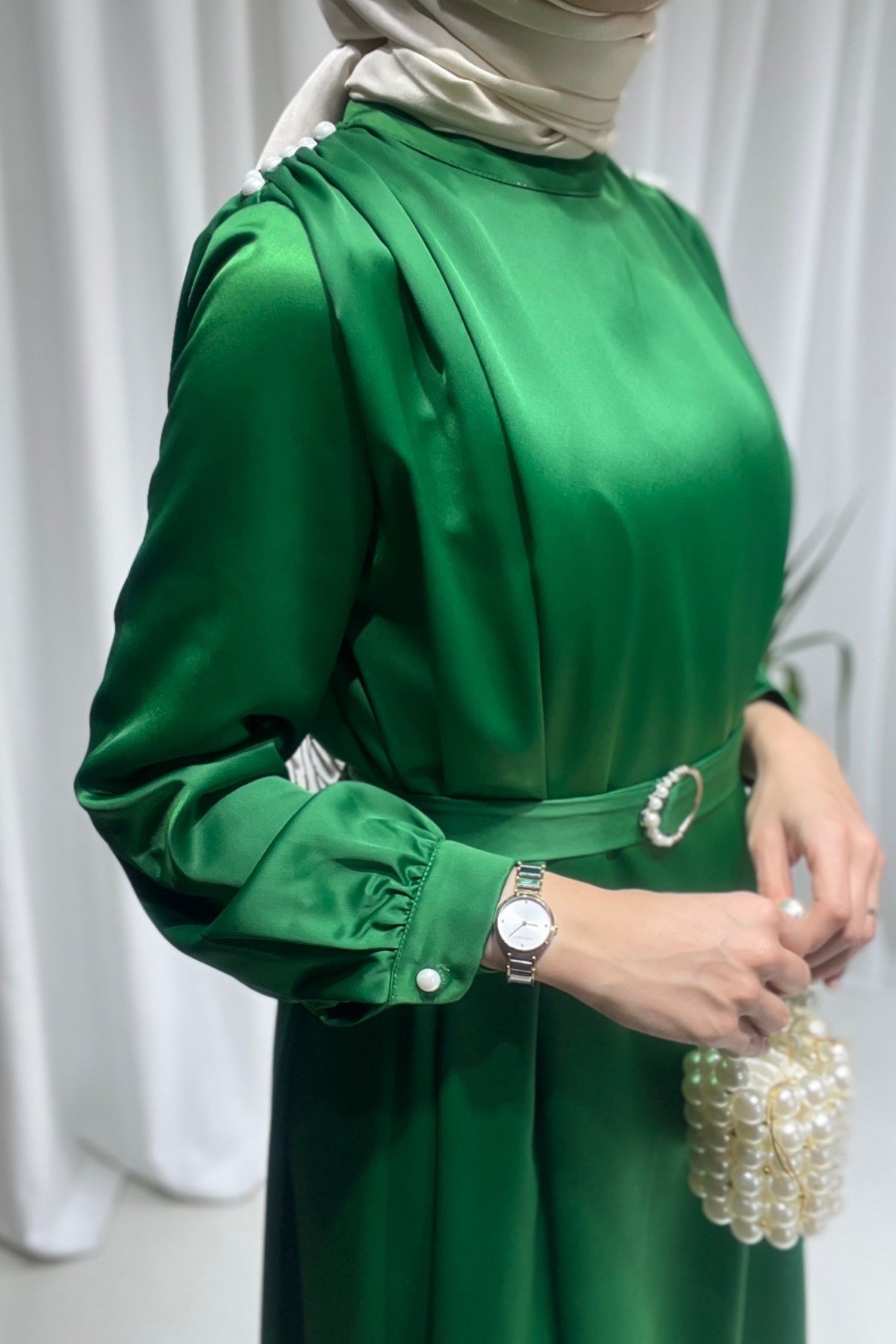 Mayra İnci Detay Elbise Yeşil