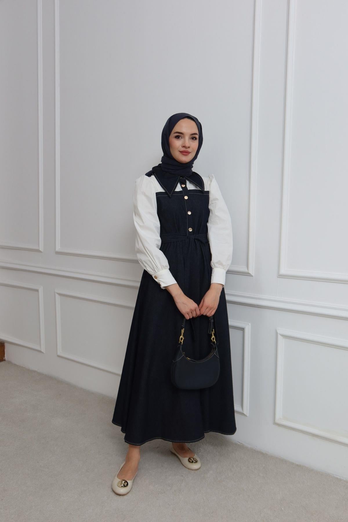 Melina Gömlek Detaylı Elbise Lacivert