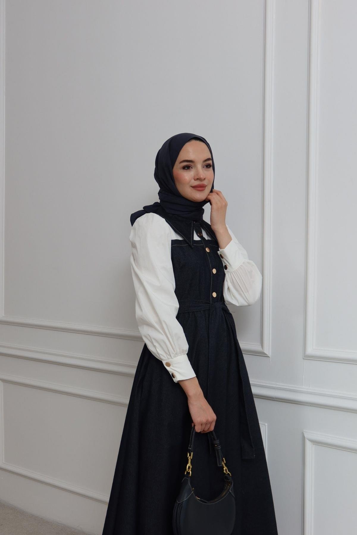 Melina Gömlek Detaylı Elbise Lacivert