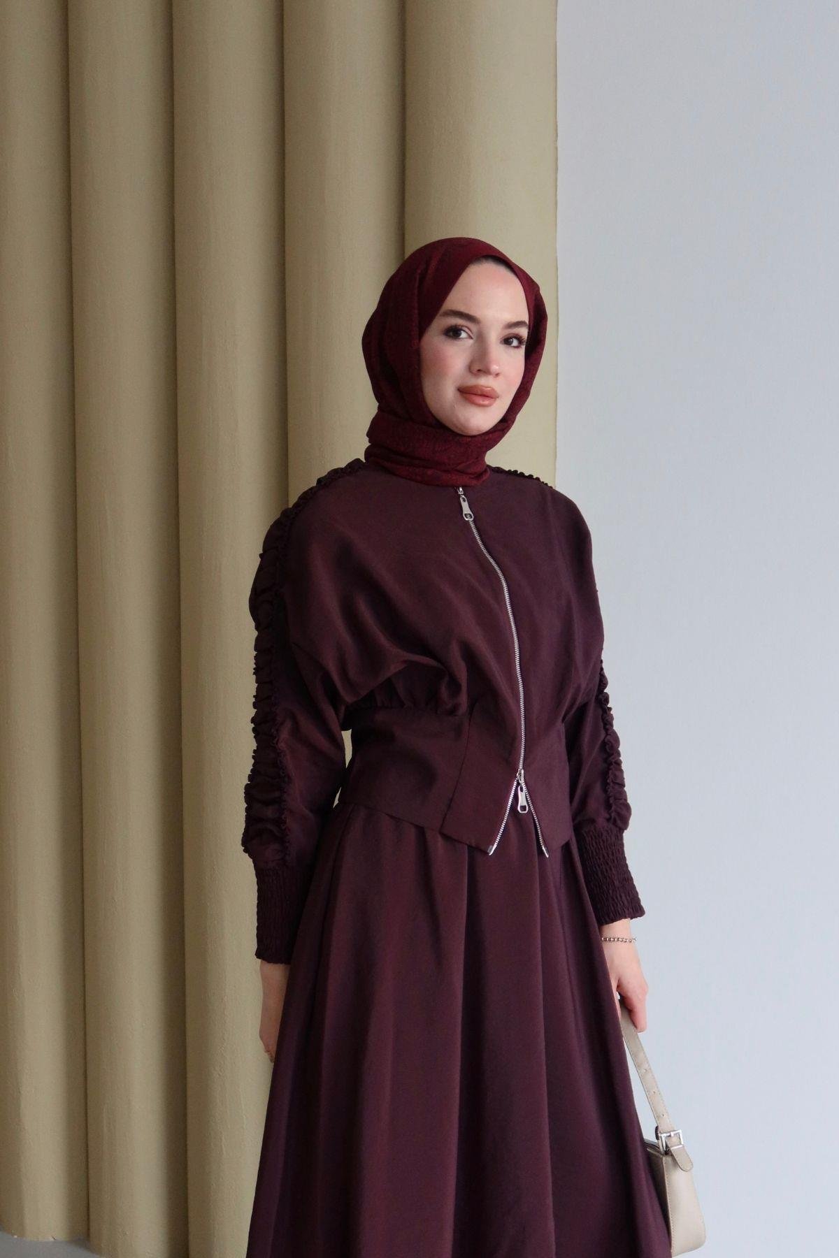 Mera Fırfır Detay Takım Bordo