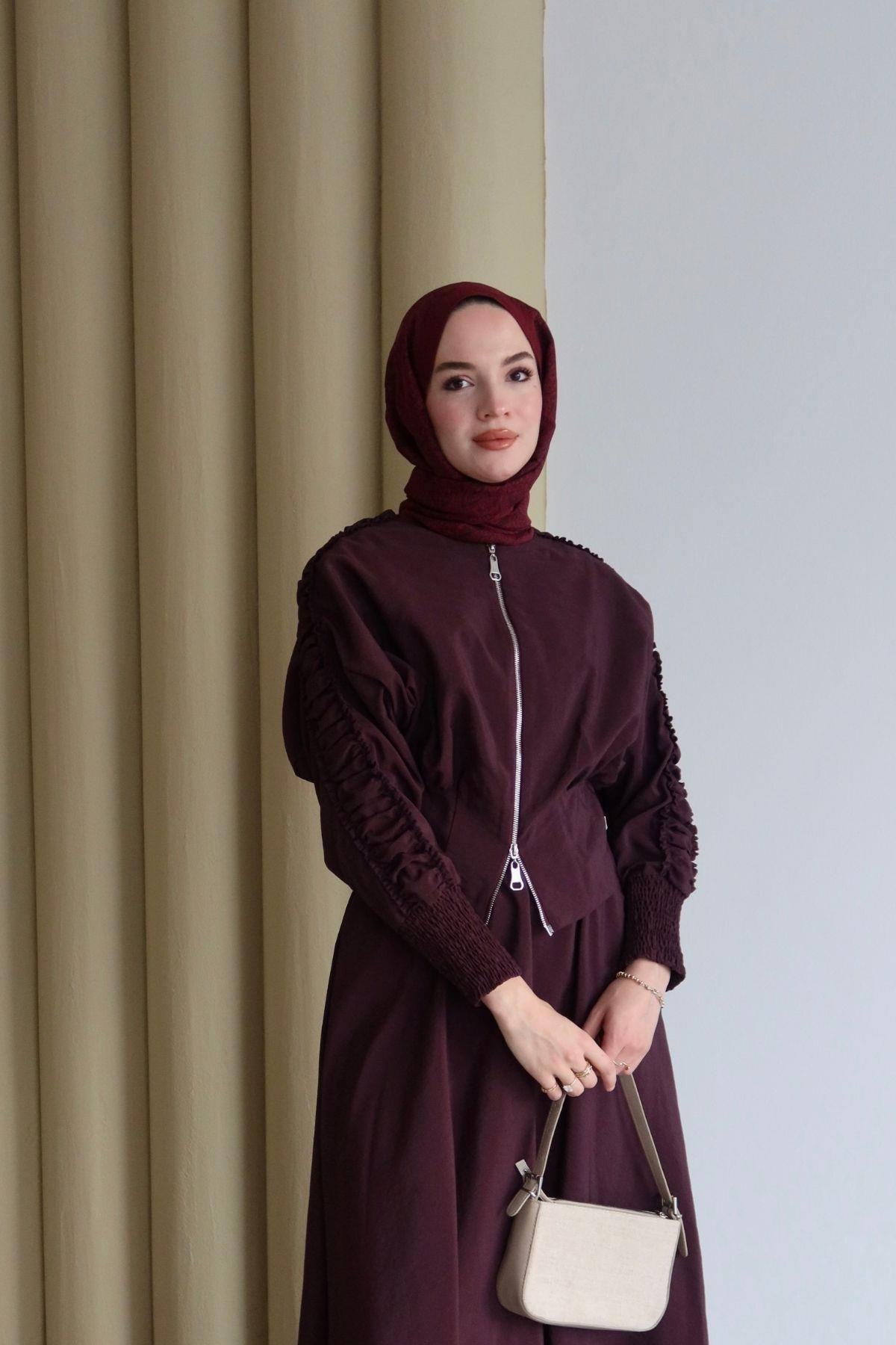 Mera Fırfır Detay Takım Bordo