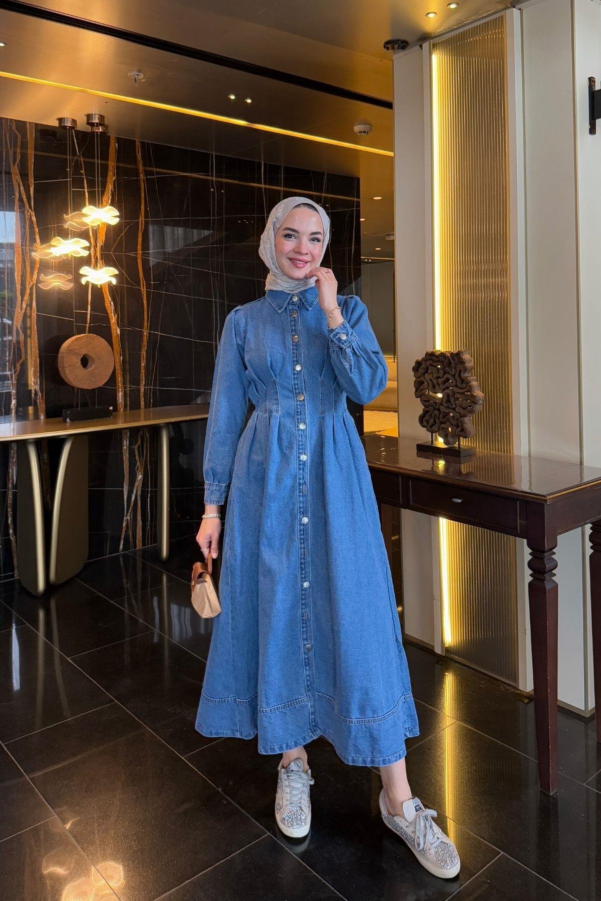 Mia Denim Elbise Açık Mavi