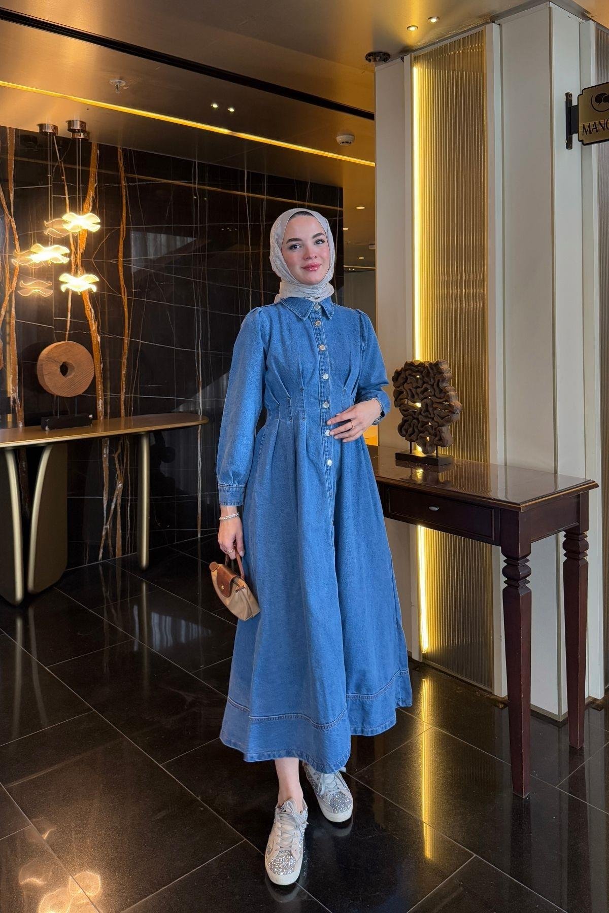 Mia Denim Elbise Açık Mavi
