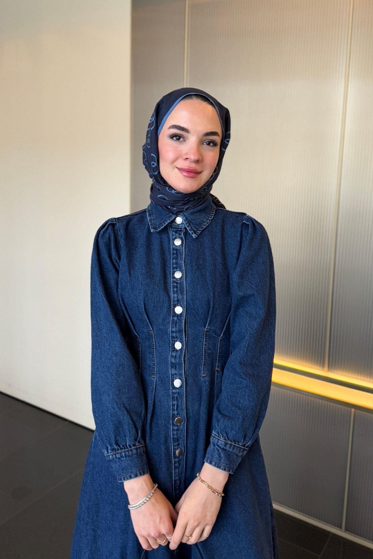 Mia Denim Elbise Koyu Mavi
