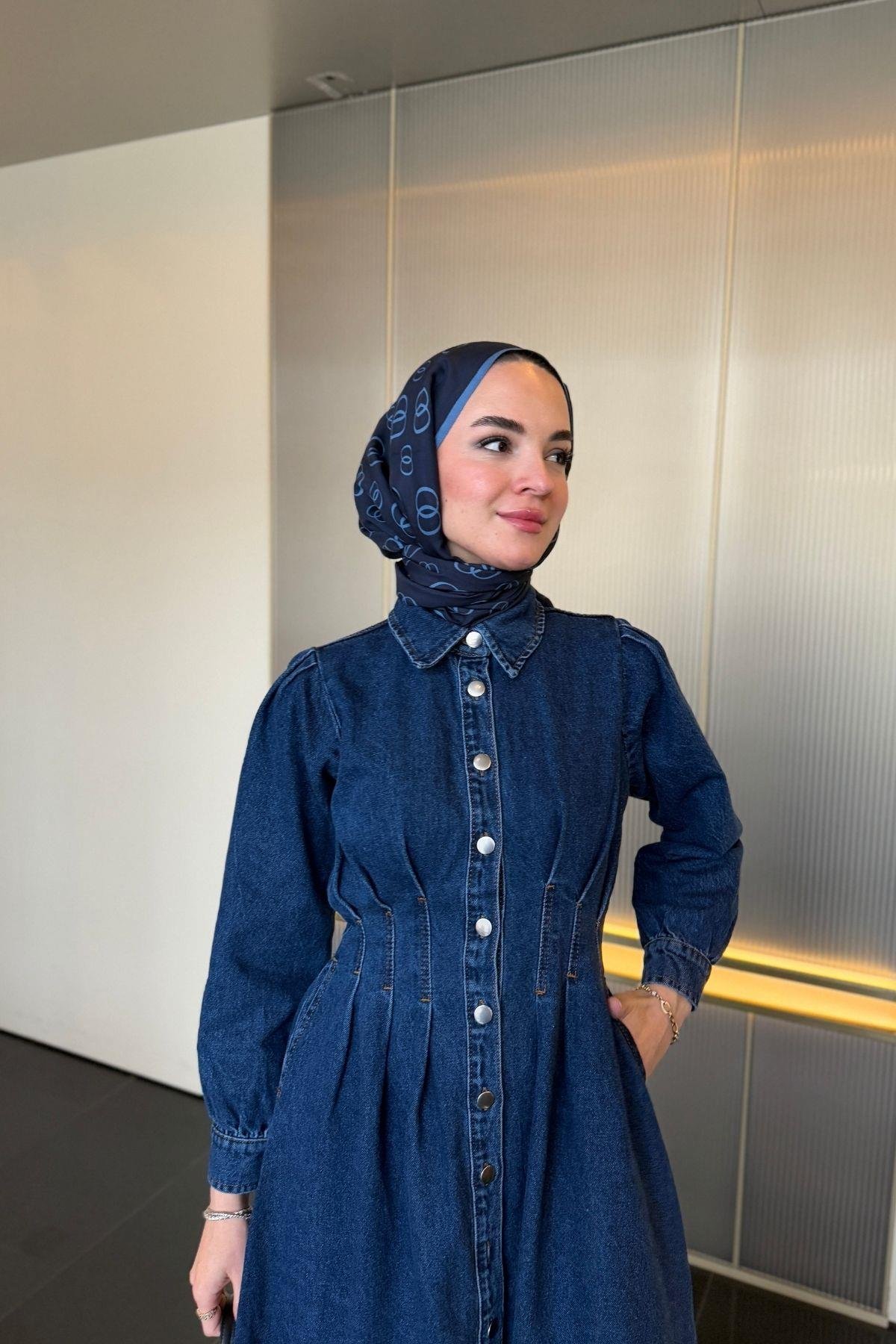 Mia Denim Elbise Koyu Mavi