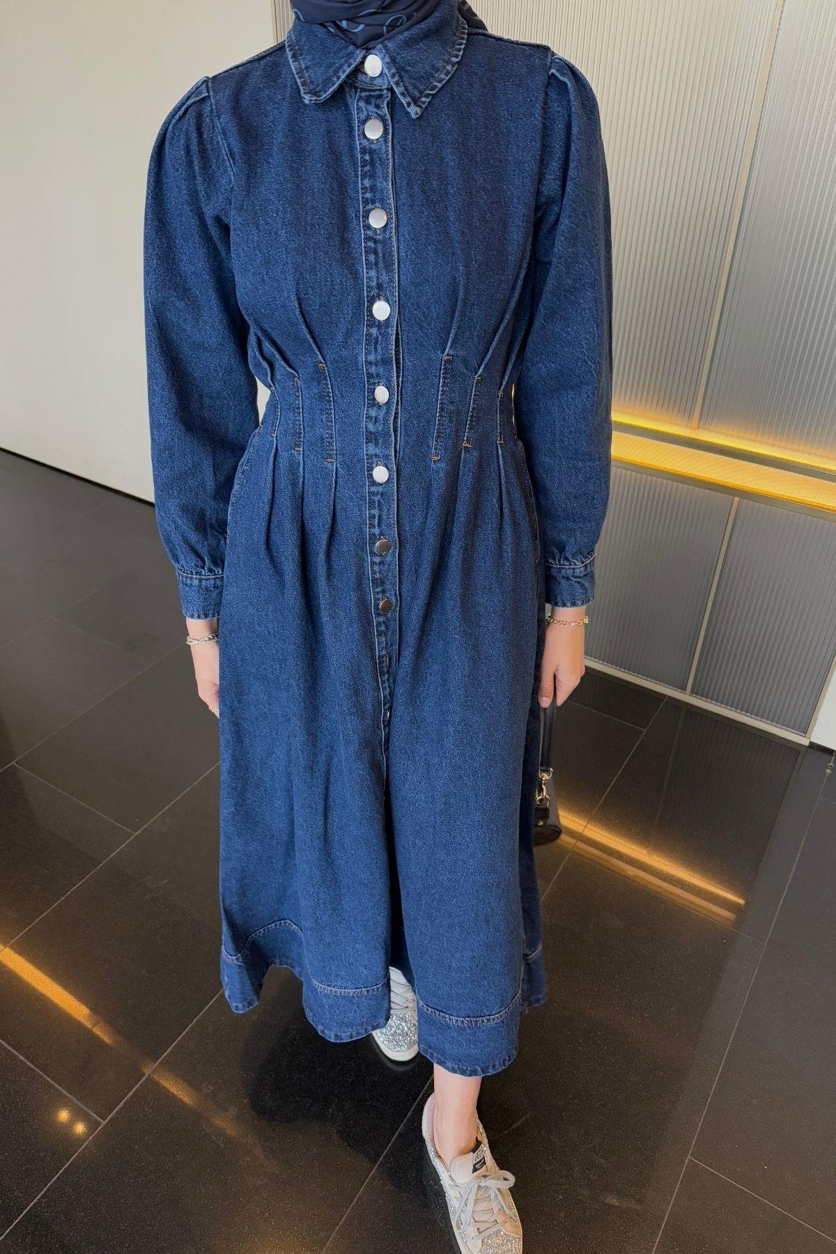 Mia Denim Elbise Koyu Mavi
