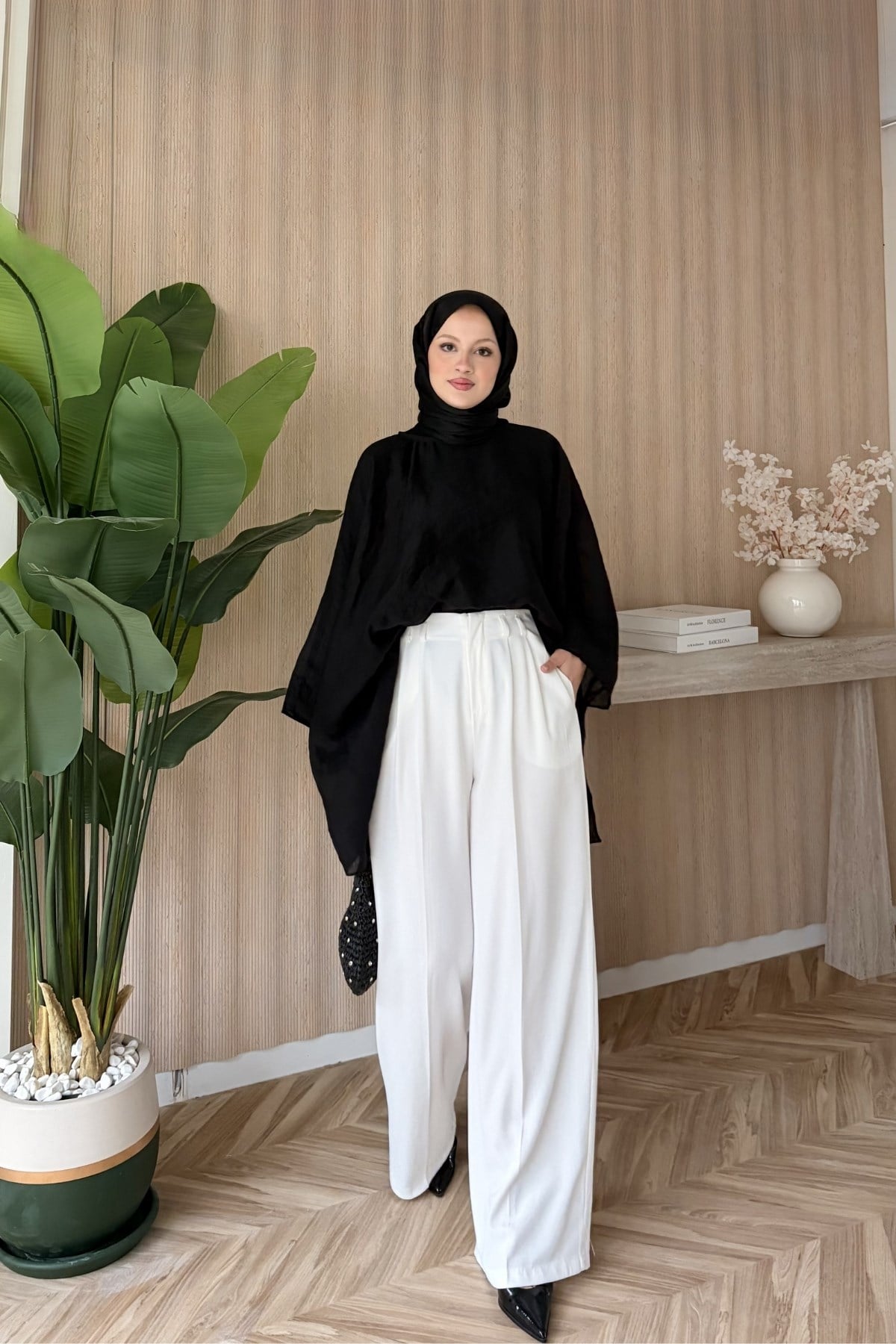 Mina Tül Transparan Bluz Siyah
