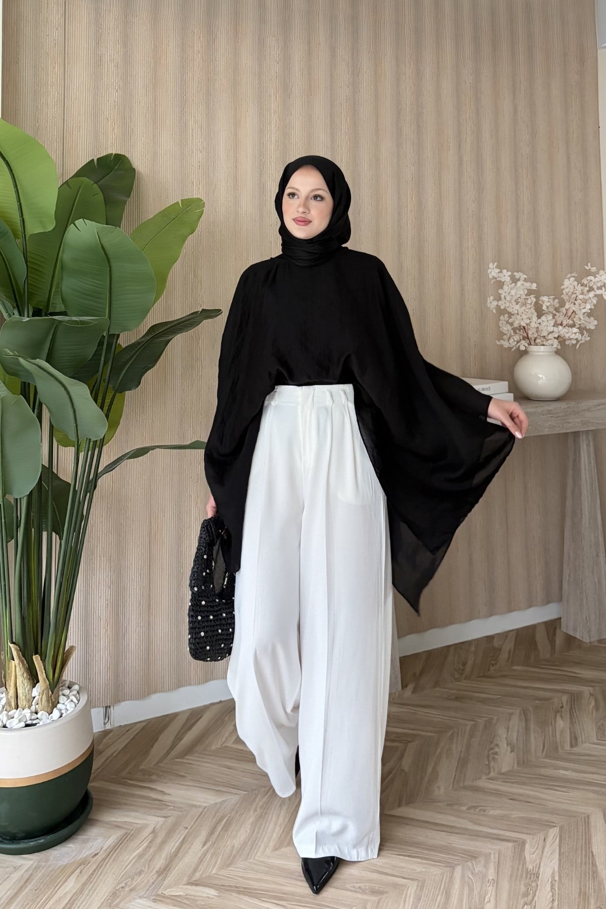 Mina Tül Transparan Bluz Siyah