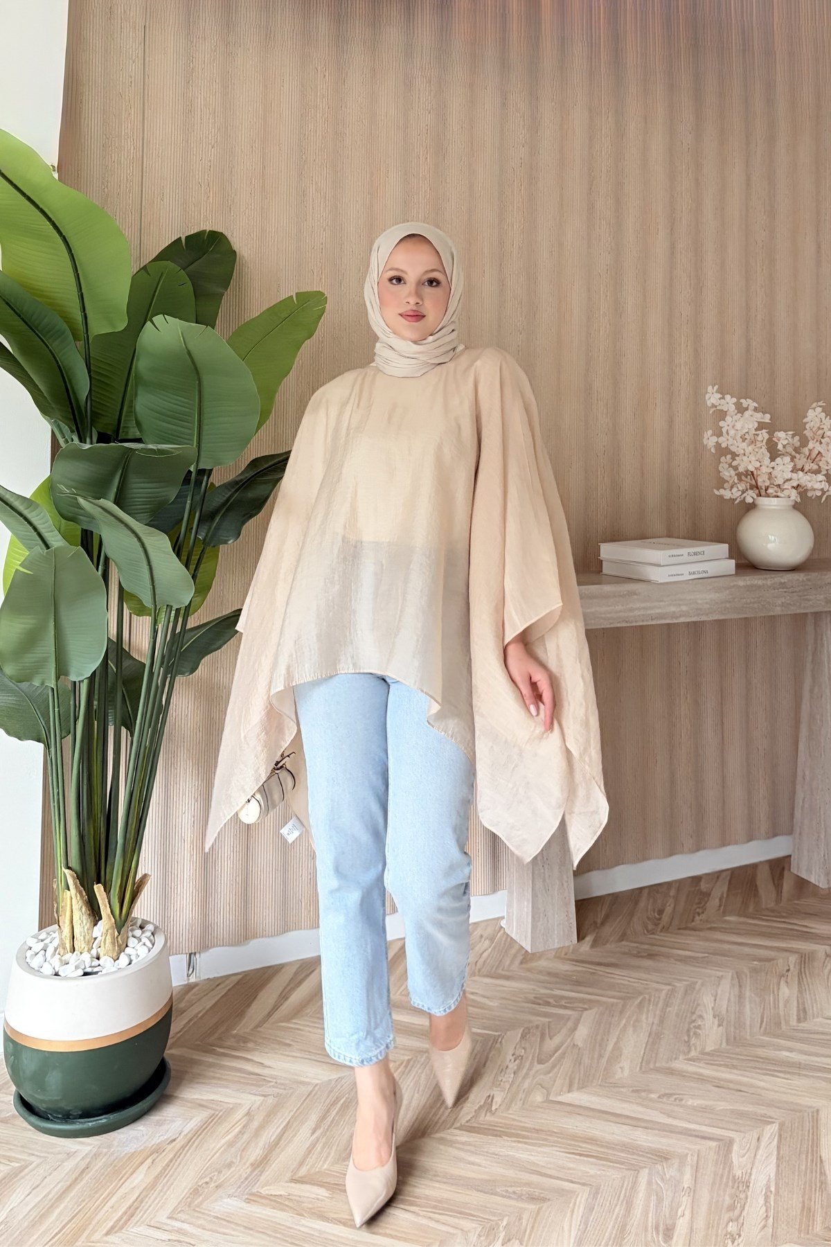 Mina Tül Transparan Bluz Taş Rengi