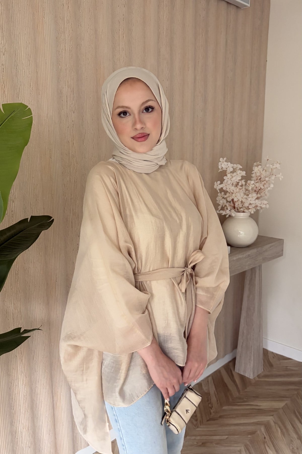 Mina Tül Transparan Bluz Taş Rengi