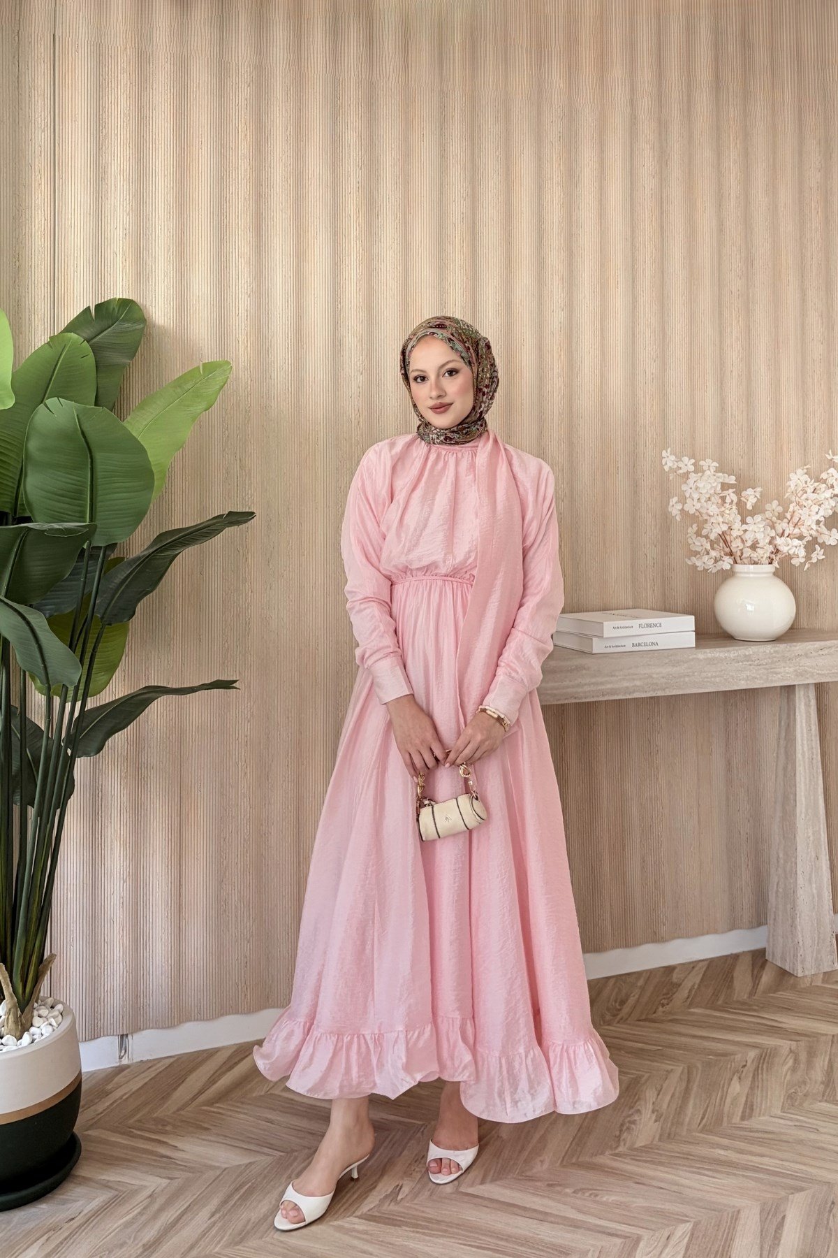 Miqa Şal Yaka Elbise Pembe