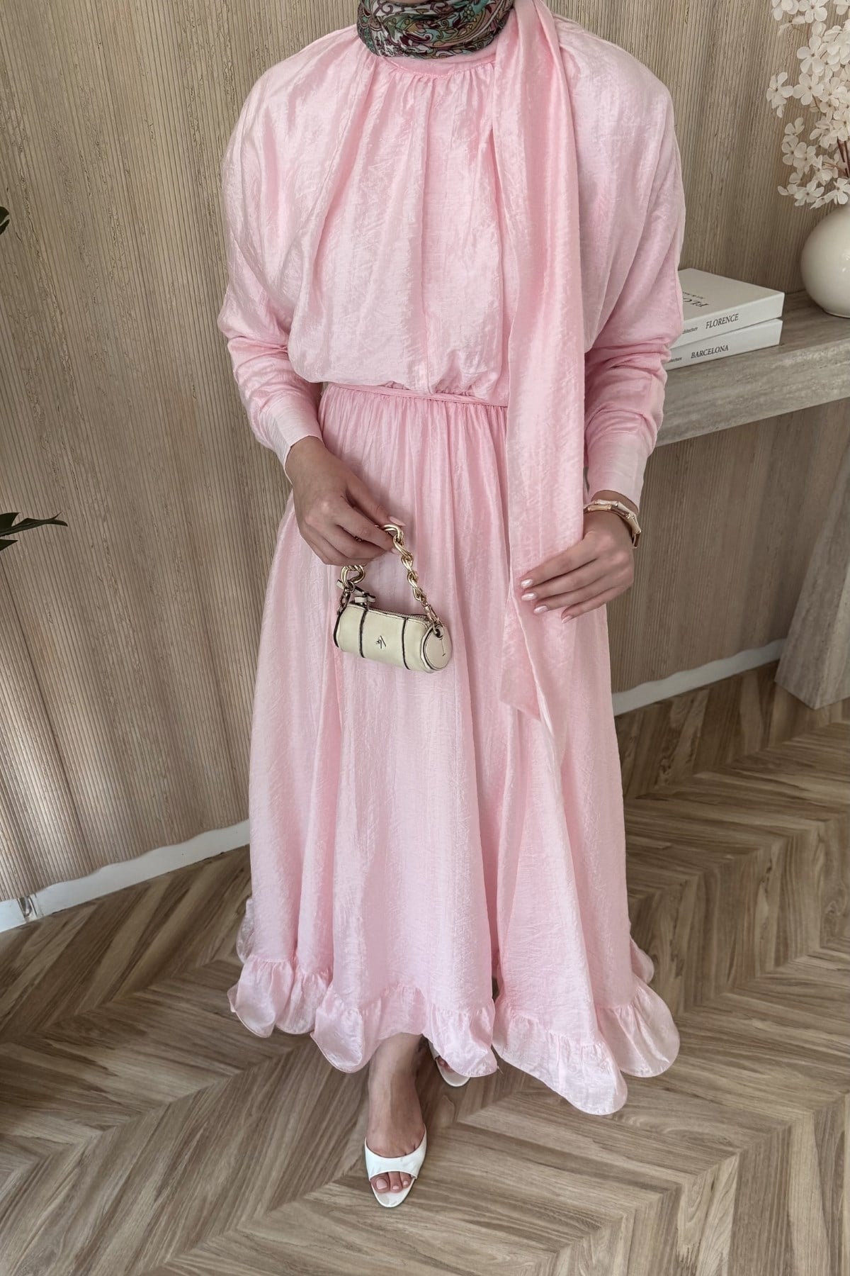 Miqa Şal Yaka Elbise Pembe