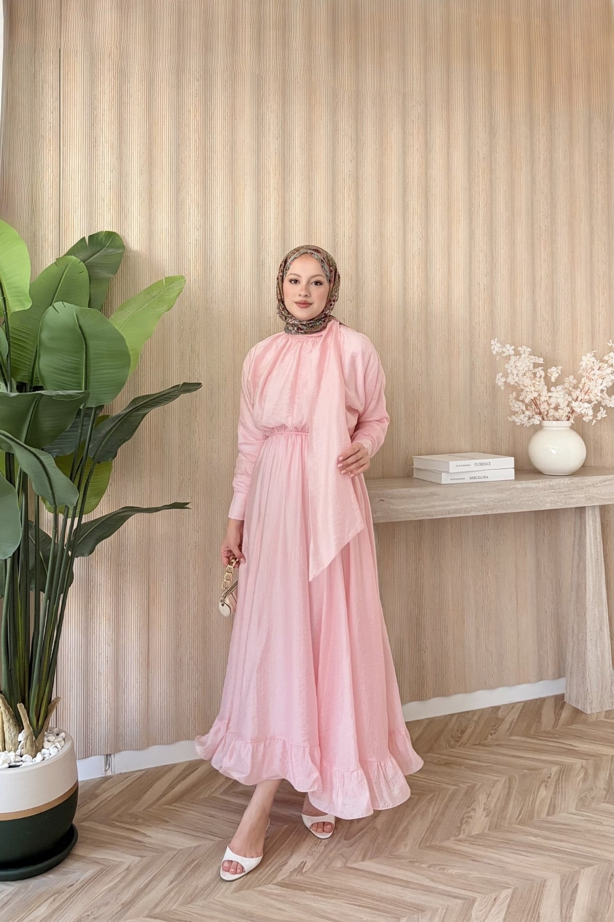 Miqa Şal Yaka Elbise Pembe
