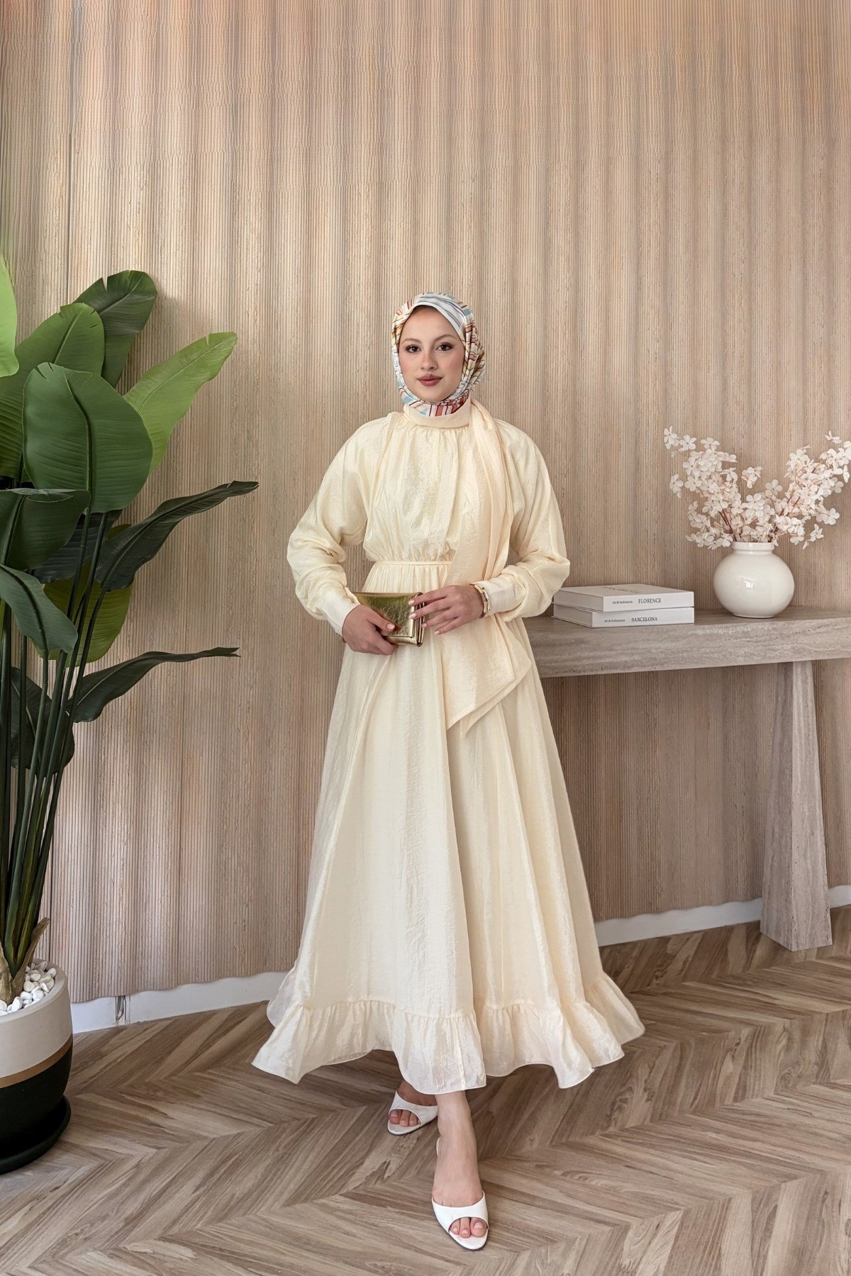 Miqa Şal Yaka Elbise Sarı
