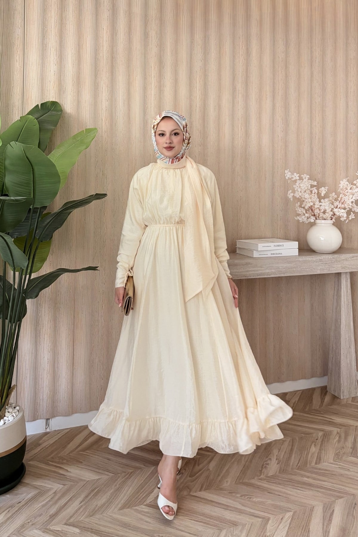 Miqa Şal Yaka Elbise Sarı