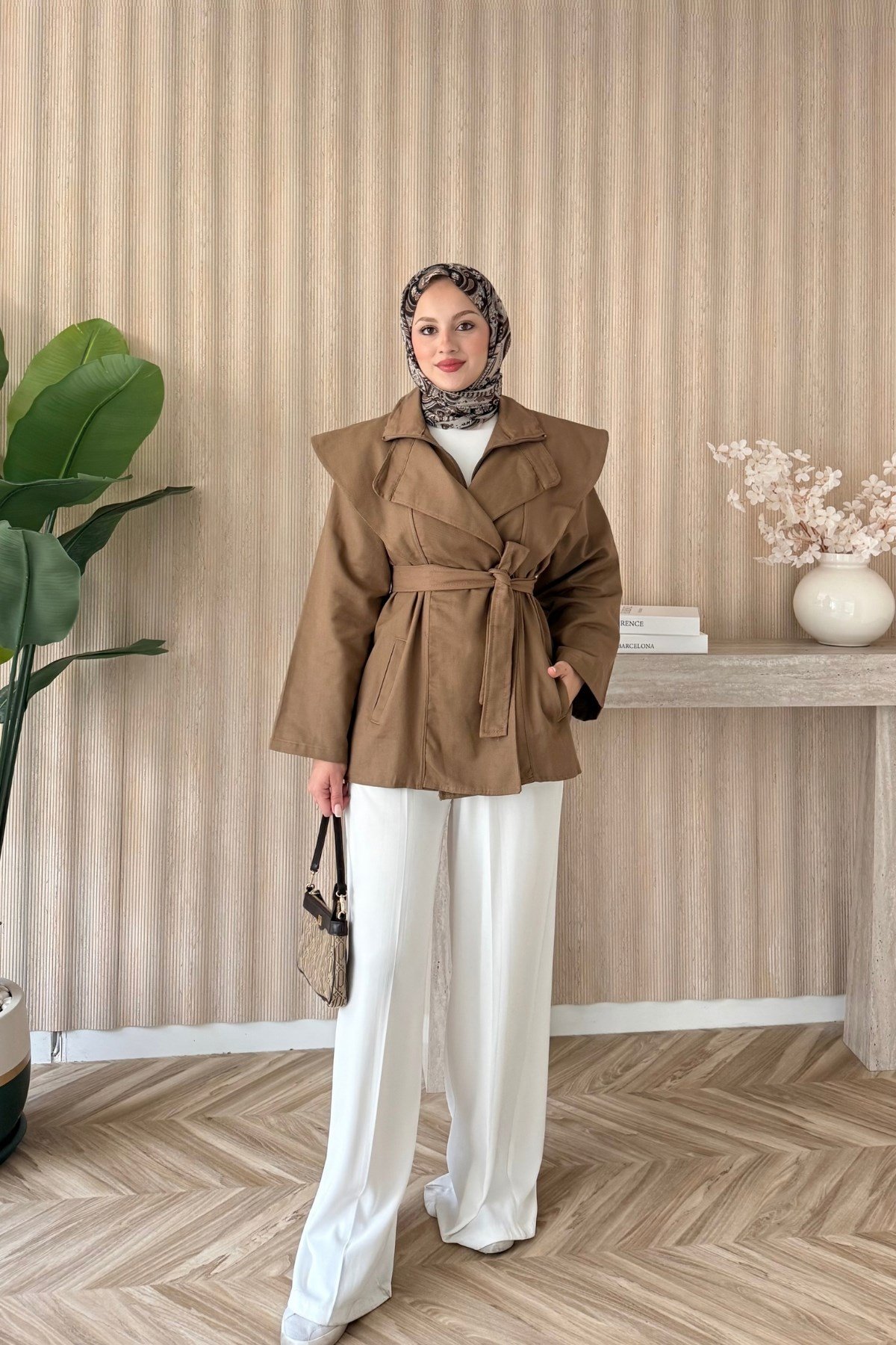Mng Dik Yaka Kanvas Ceket Camel