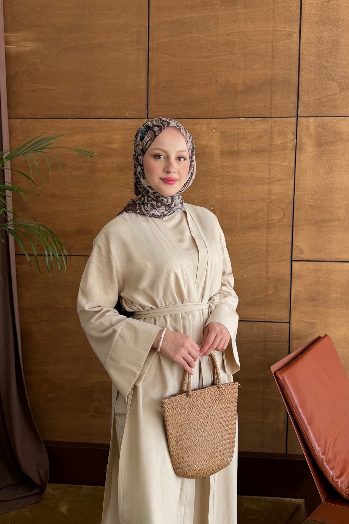 Moni Pantolonlu Abaya Takım Taş Rengi