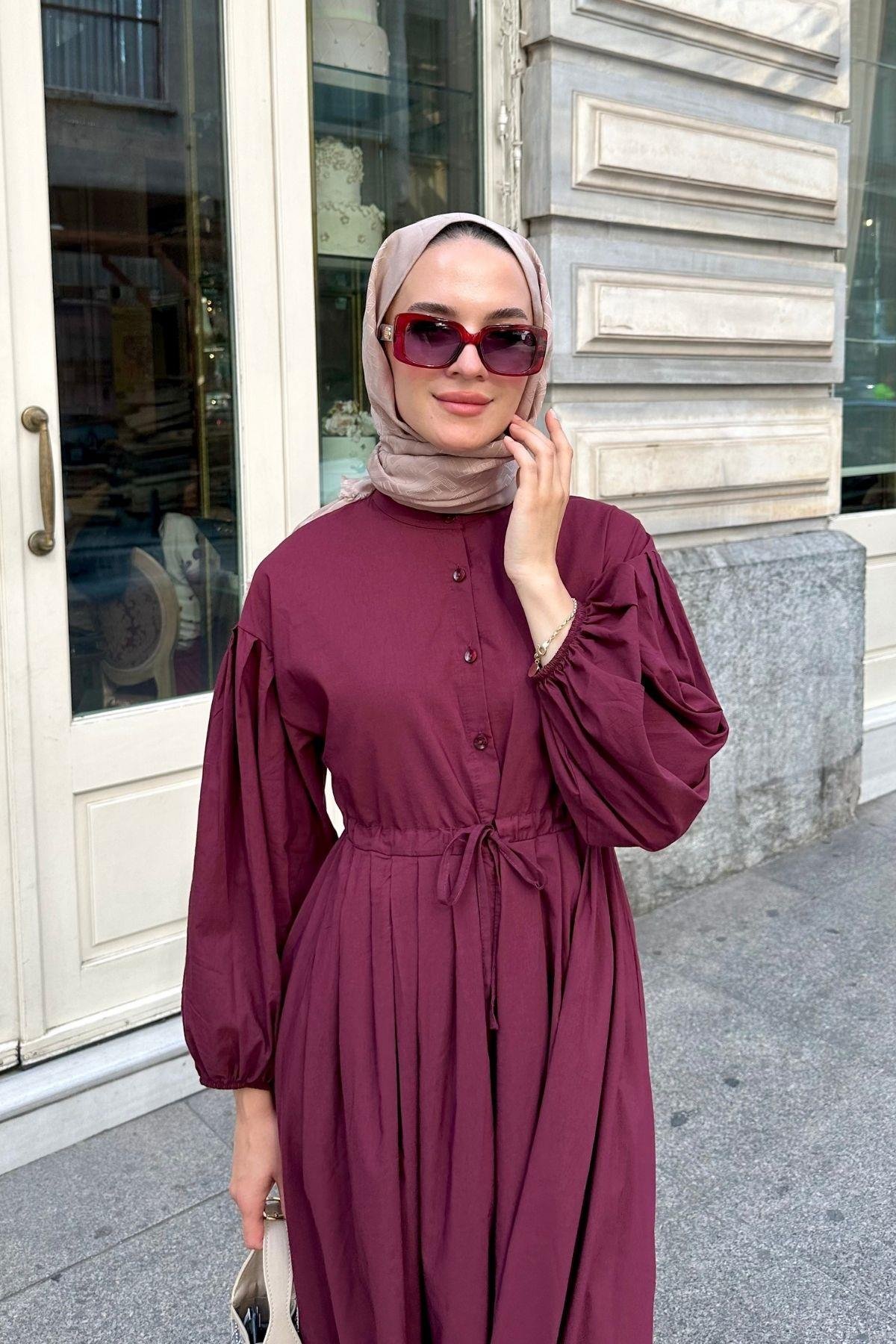 Nova Poplin Elbise Bordo