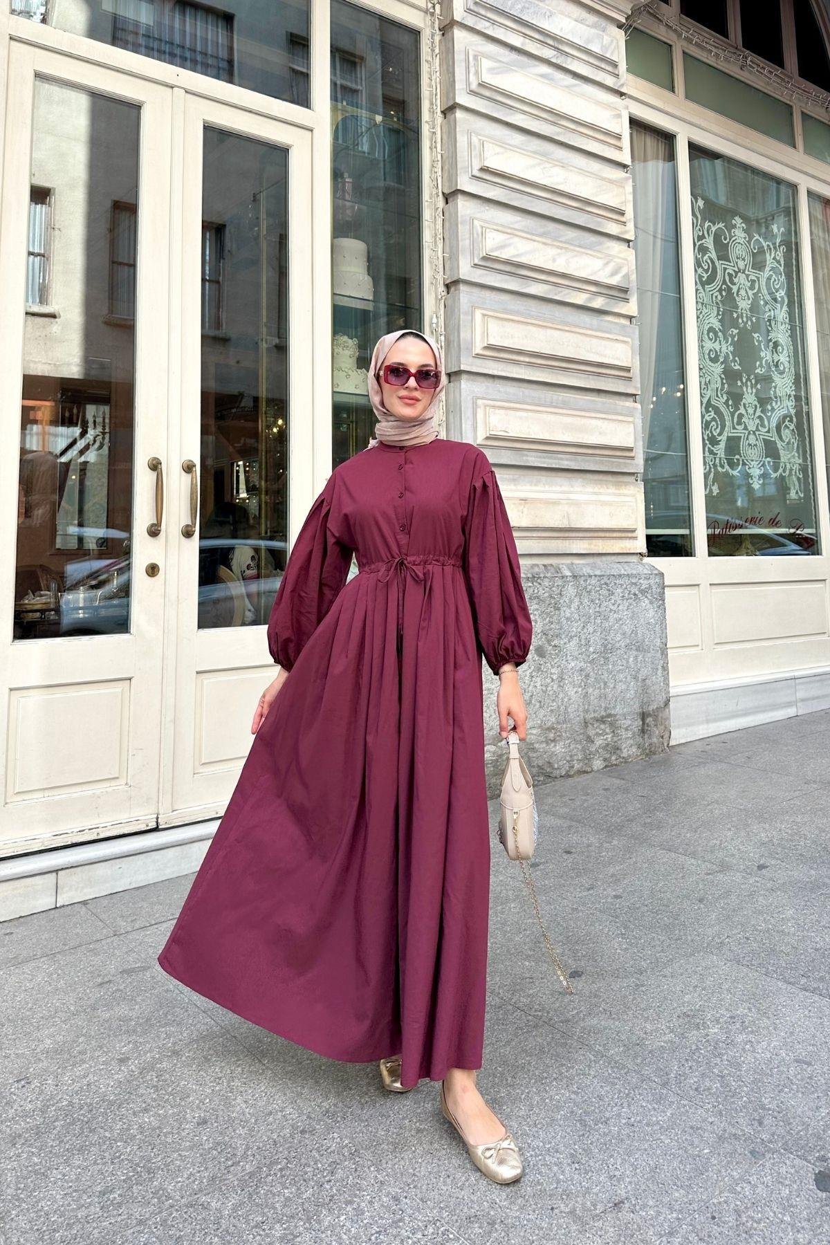 Nova Poplin Elbise Bordo