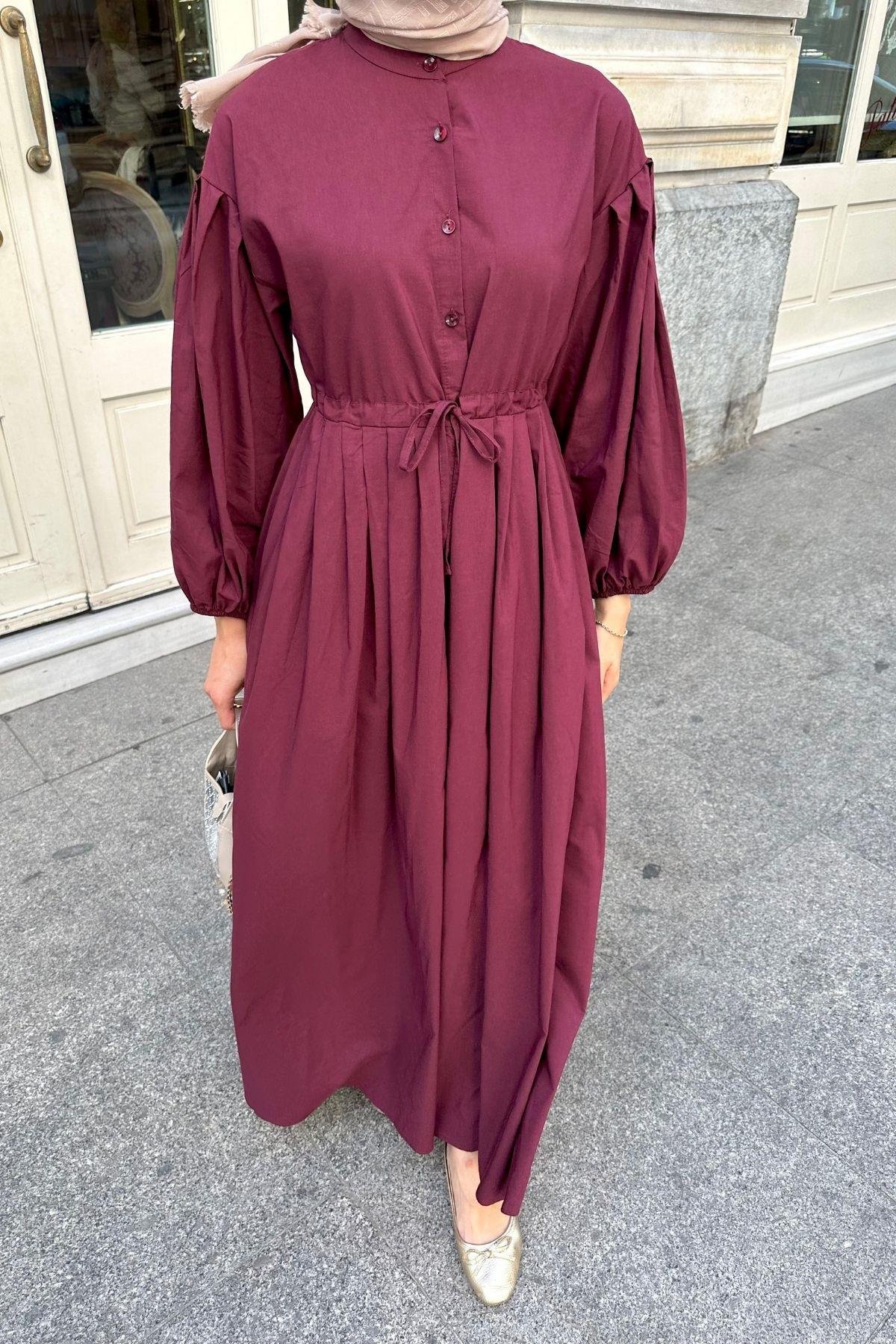 Nova Poplin Elbise Bordo