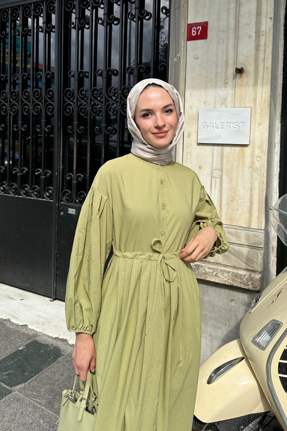 Nova Poplin Elbise Yağ Yeşili