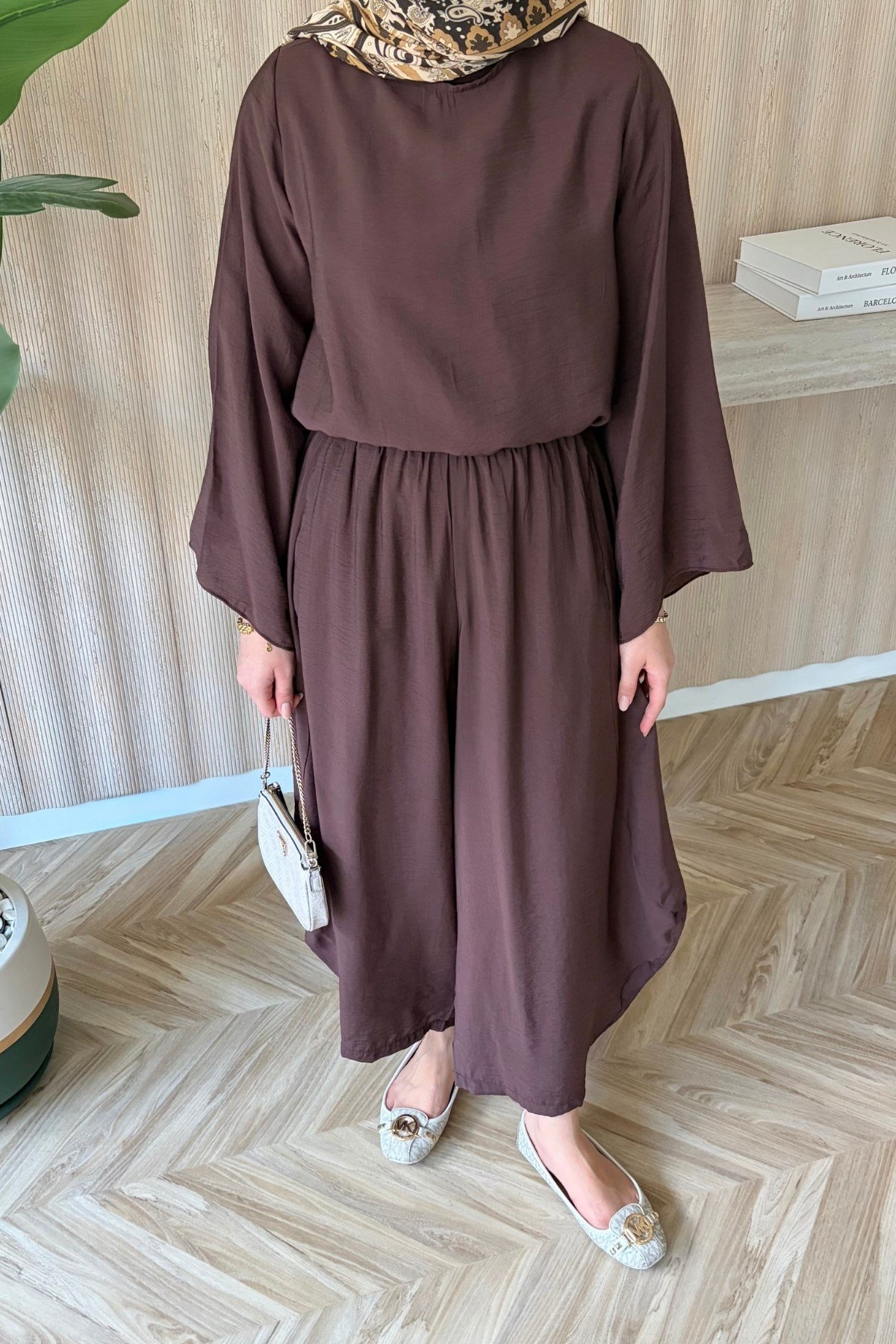 Nova Şalvar Pantolonlu Takım Kahverengi
