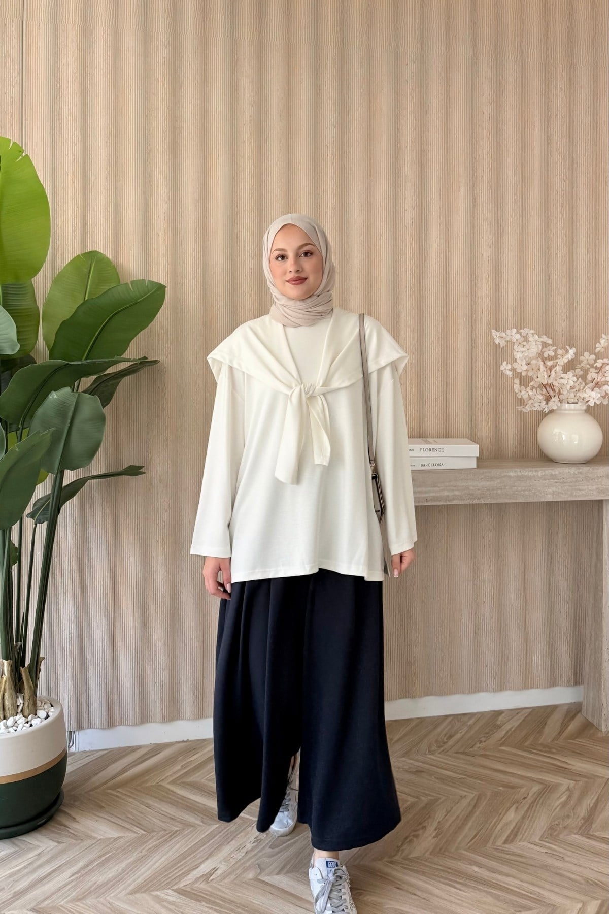 Omuz Şallı Basic Bluz Beyaz