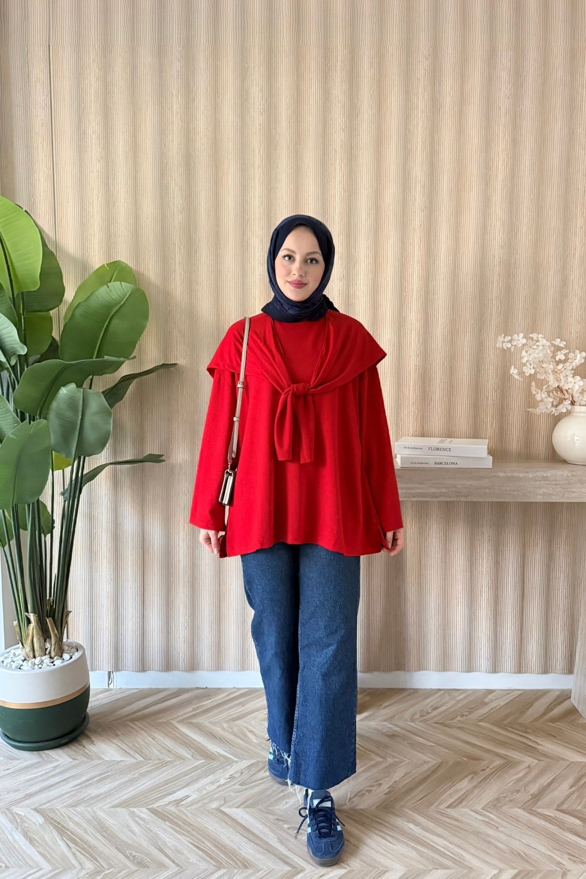Omuz Şallı Basic Bluz Kırmızı