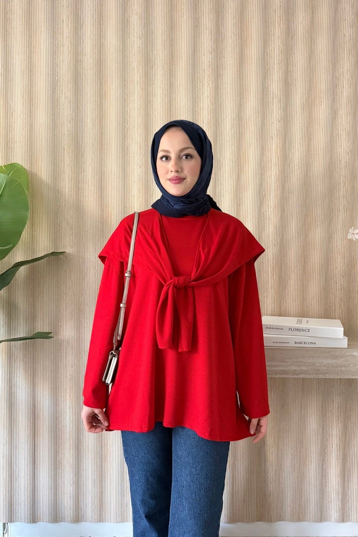 Omuz Şallı Basic Bluz Kırmızı