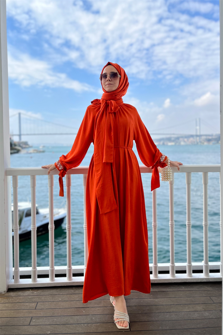 Parla İncili Elbise Oranj