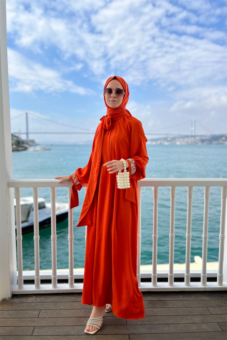 Parla İncili Elbise Oranj