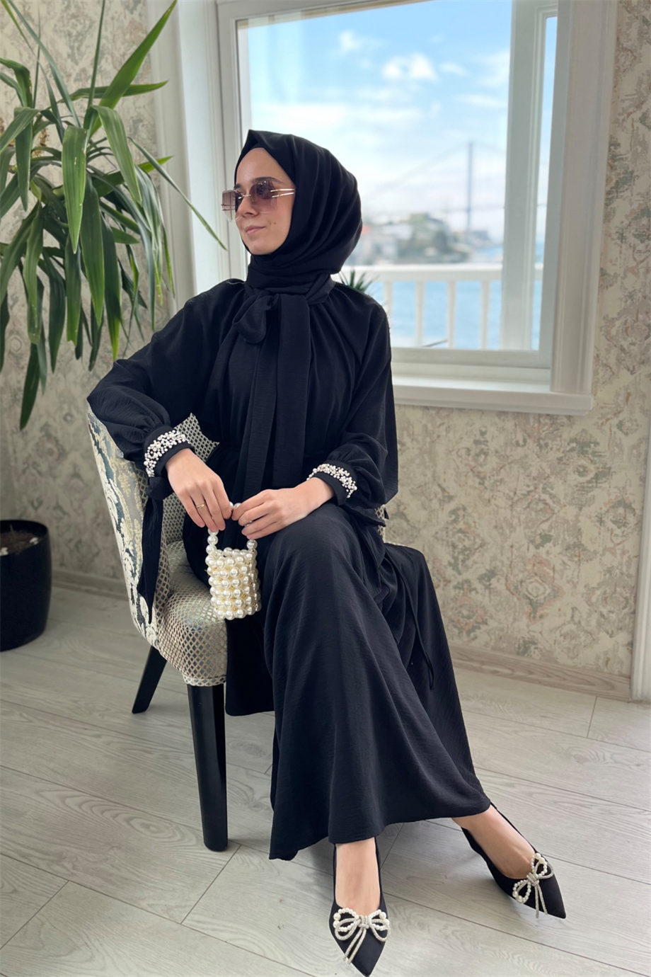 Parla İncili Elbise Siyah