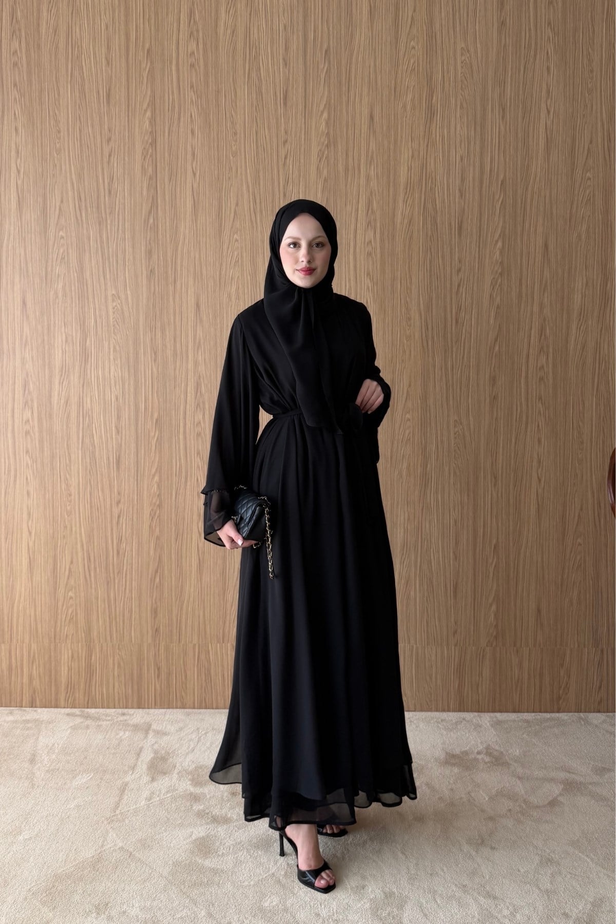 Pera Üçlü Abaya Takım Siyah