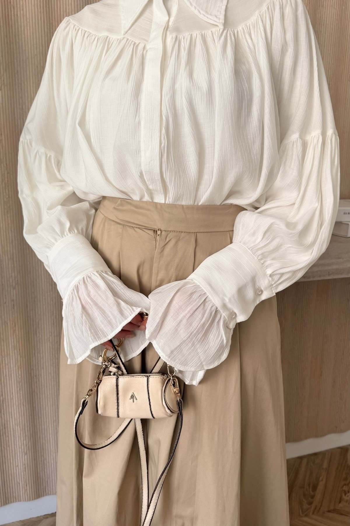 Pileli Gabardin Etek Camel