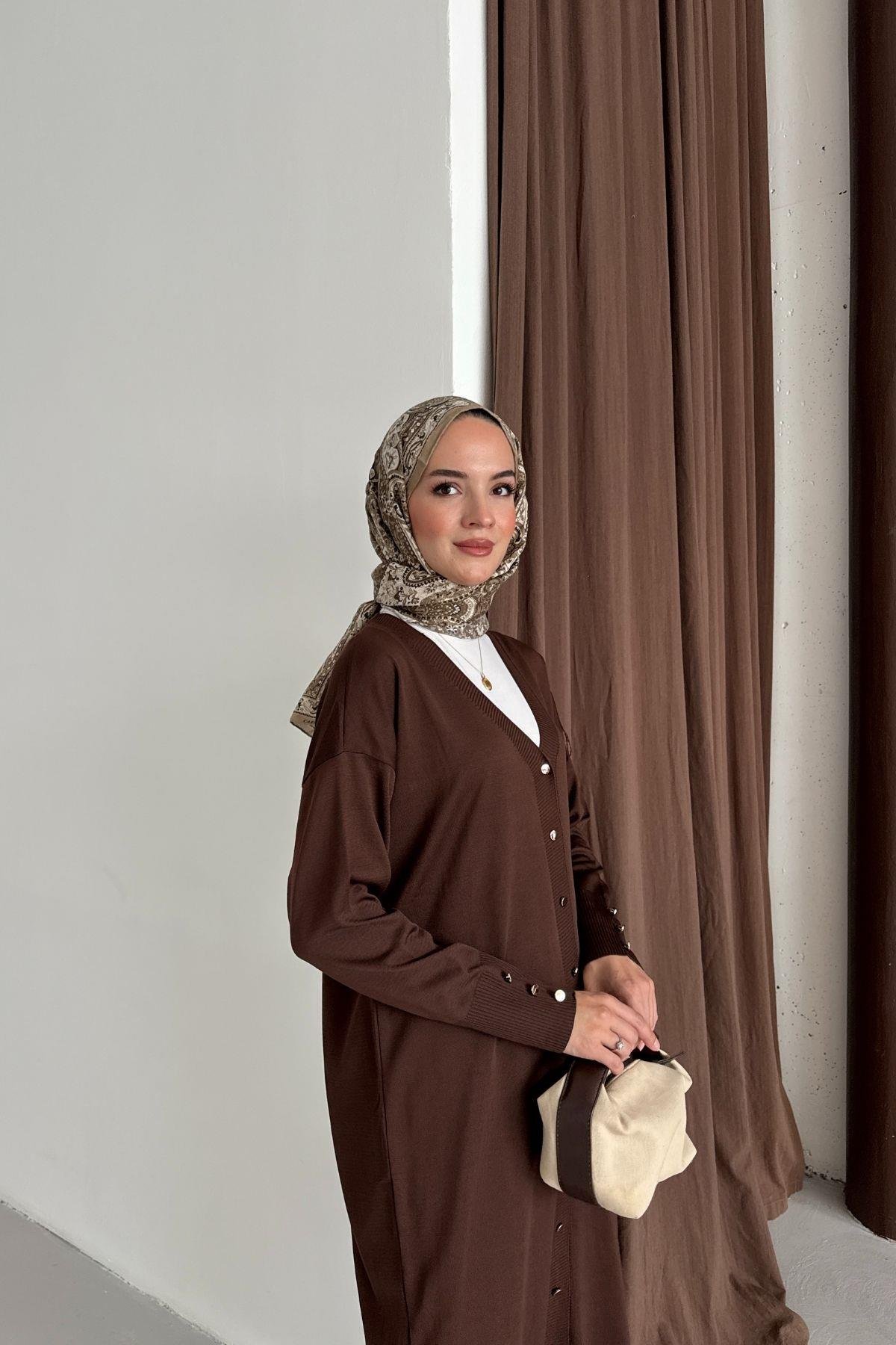 Premium Uzun Triko Hırka Kahverengi