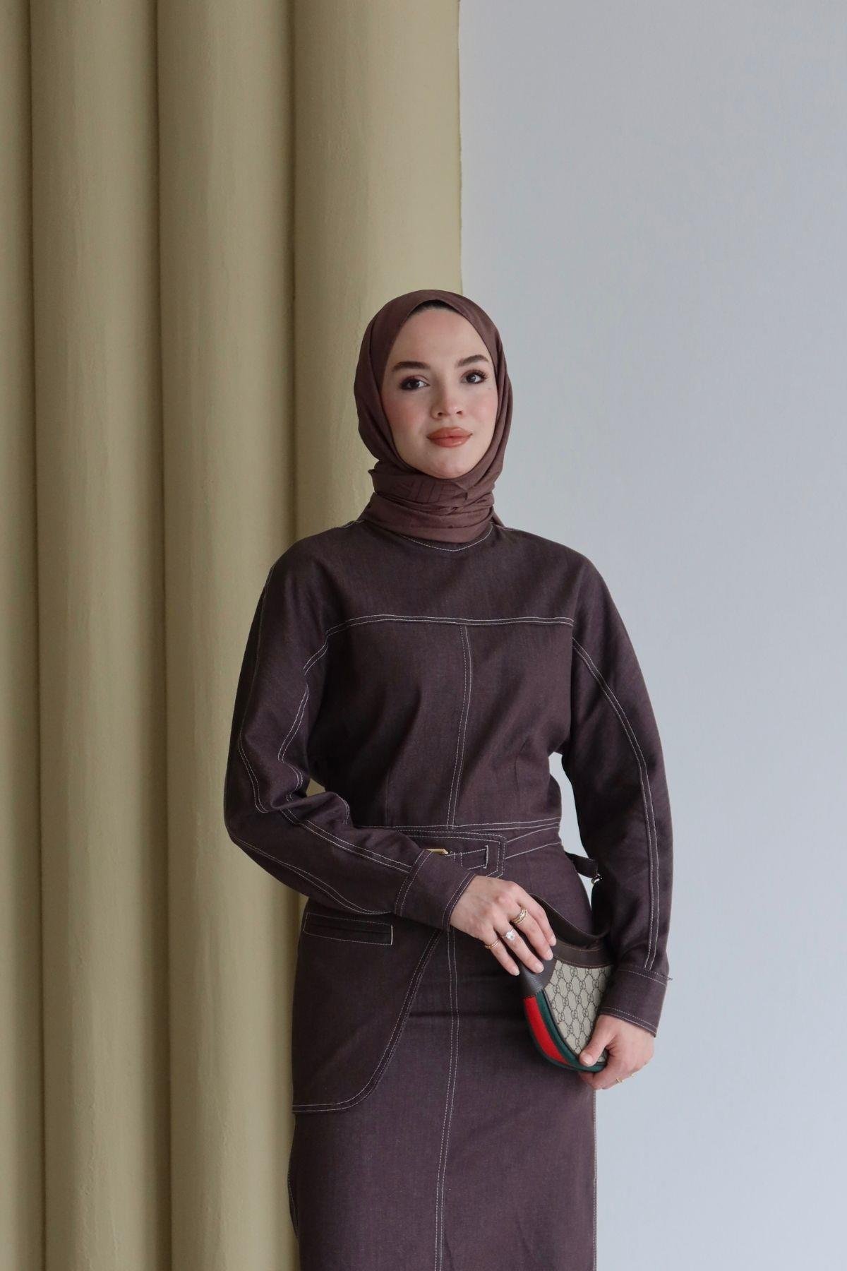 Rena Denim Elbise Kahverengi