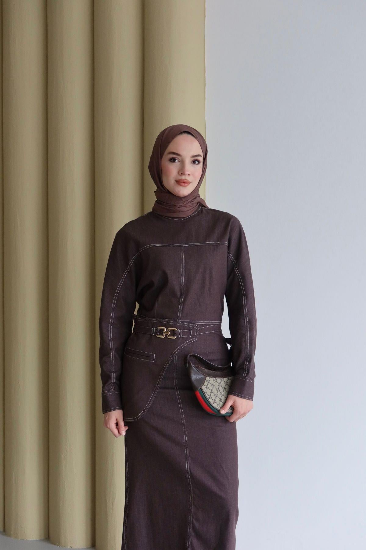 Rena Denim Elbise Kahverengi
