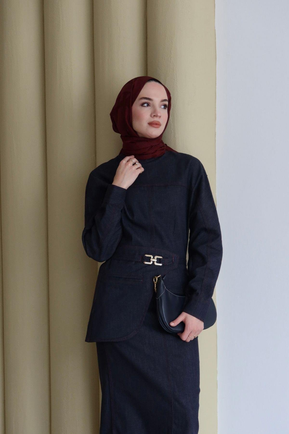 Rena Denim Elbise Lacivert