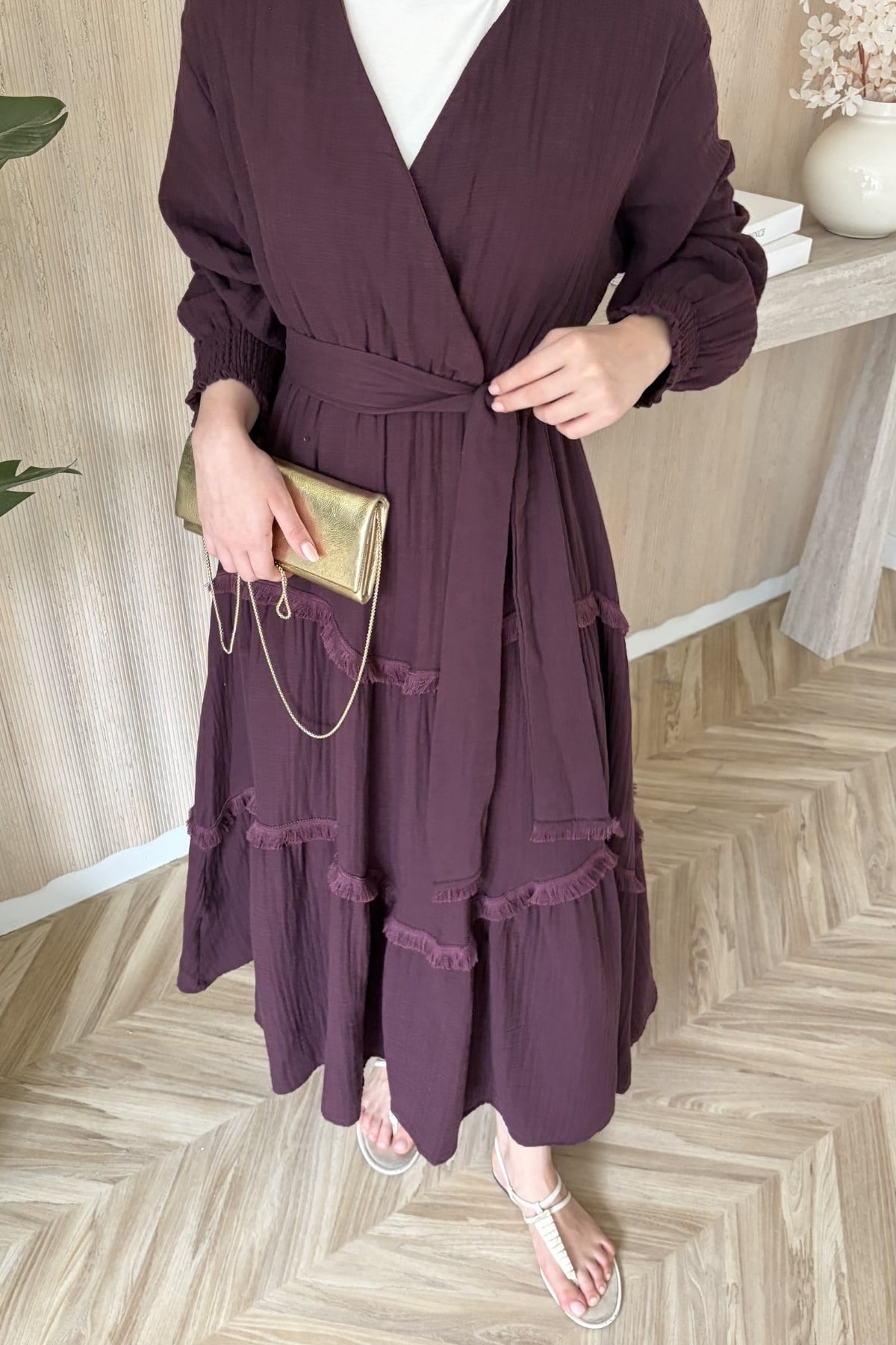 Rima Müslin Elbise Bordo